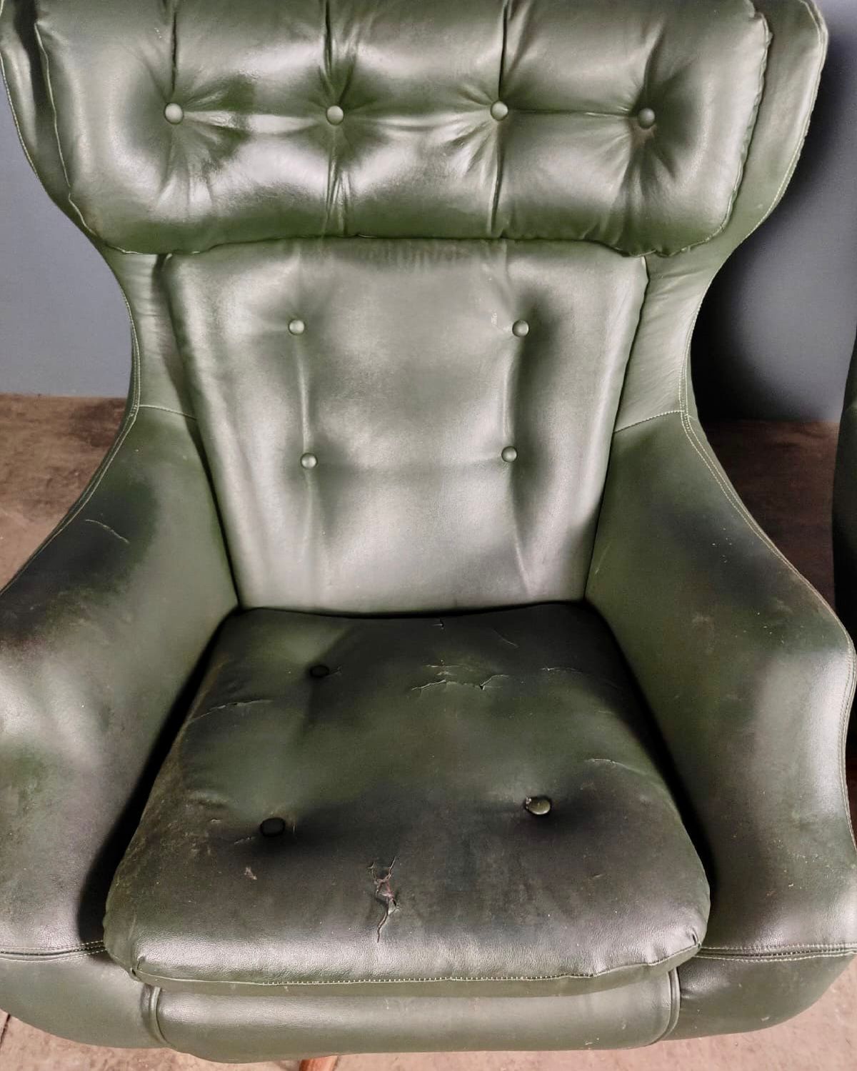 SOLD Pair Of Green Parker Knoll Statesman Swivel Egg Lounge Chairs Mid Century Vintage Retro MCM