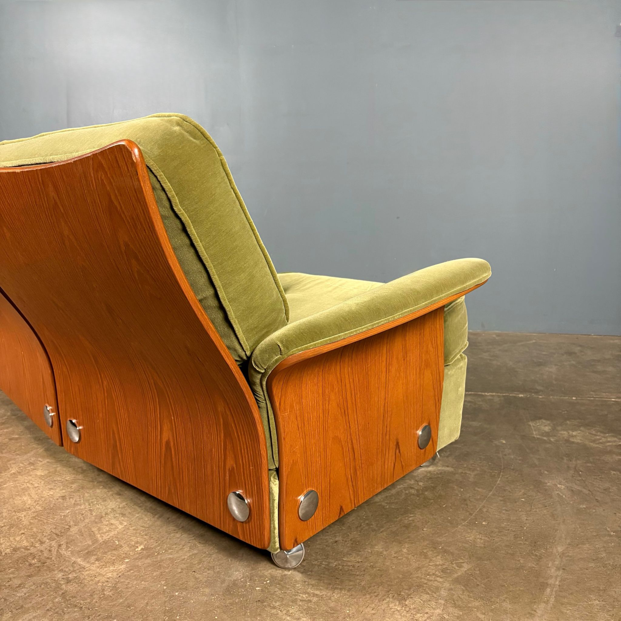 Mid Century G Plan Tulip Three Seater Sofa & Armchair Green Velvet Vintage Retro MCM