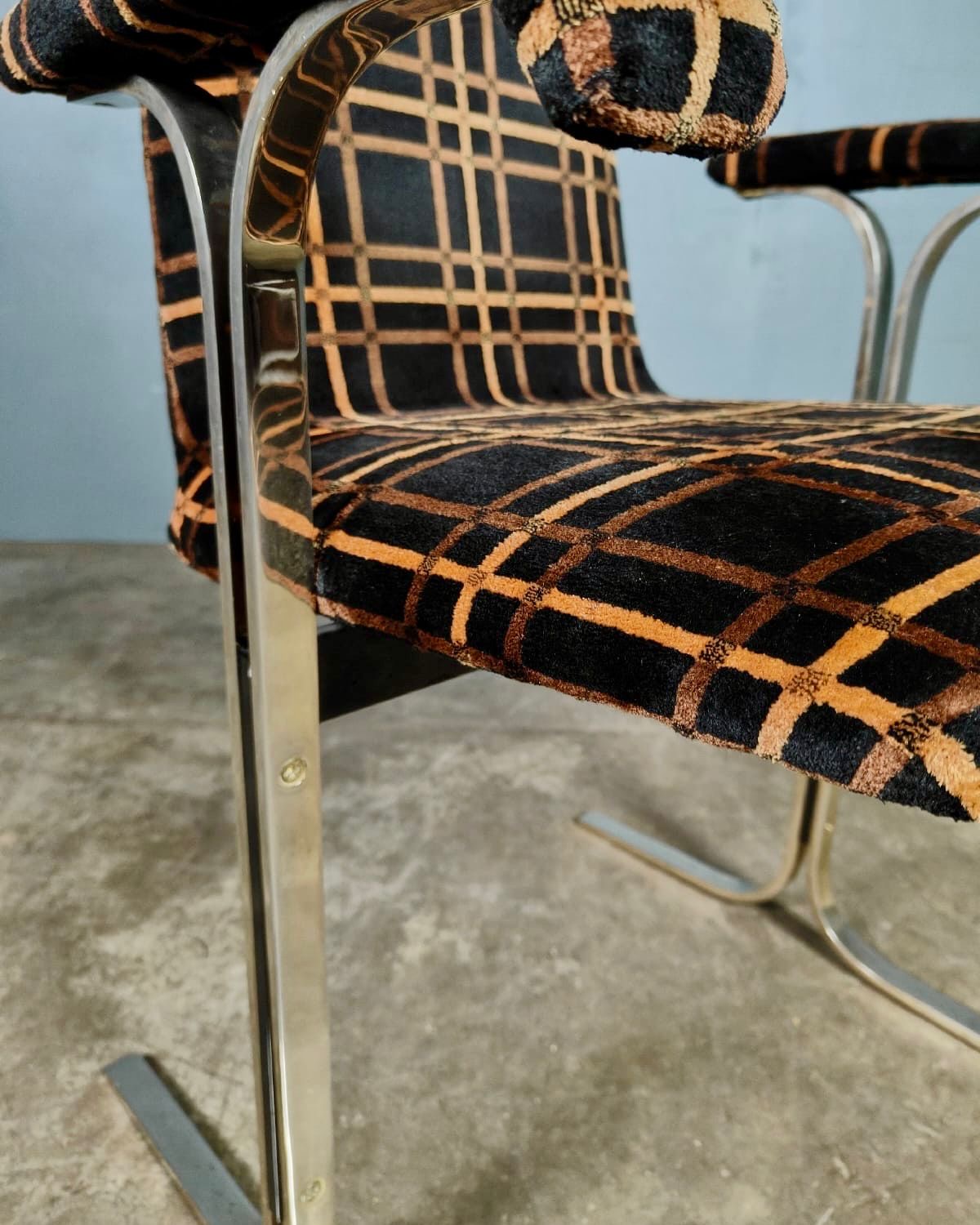 SOLD 4 x Mid Century Pieff Lisse Velvet Brass Geometric Dining Chairs Vintage Retro MCM