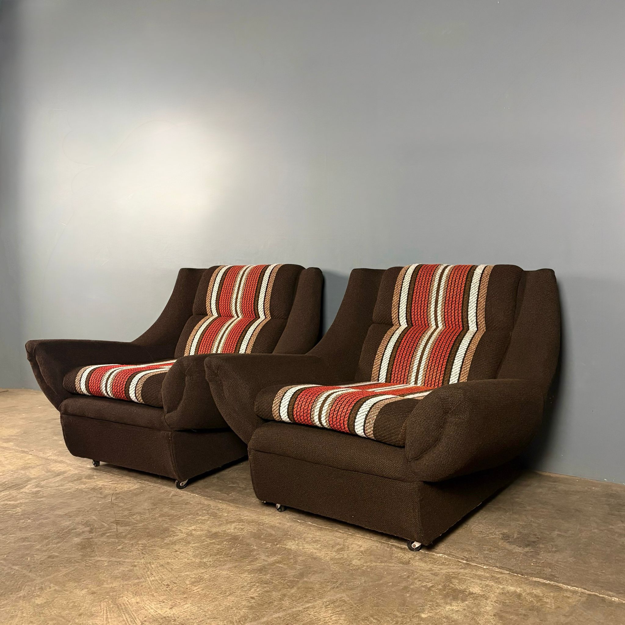 Mid Century Striped Brown Armchair Vintage Retro MCM