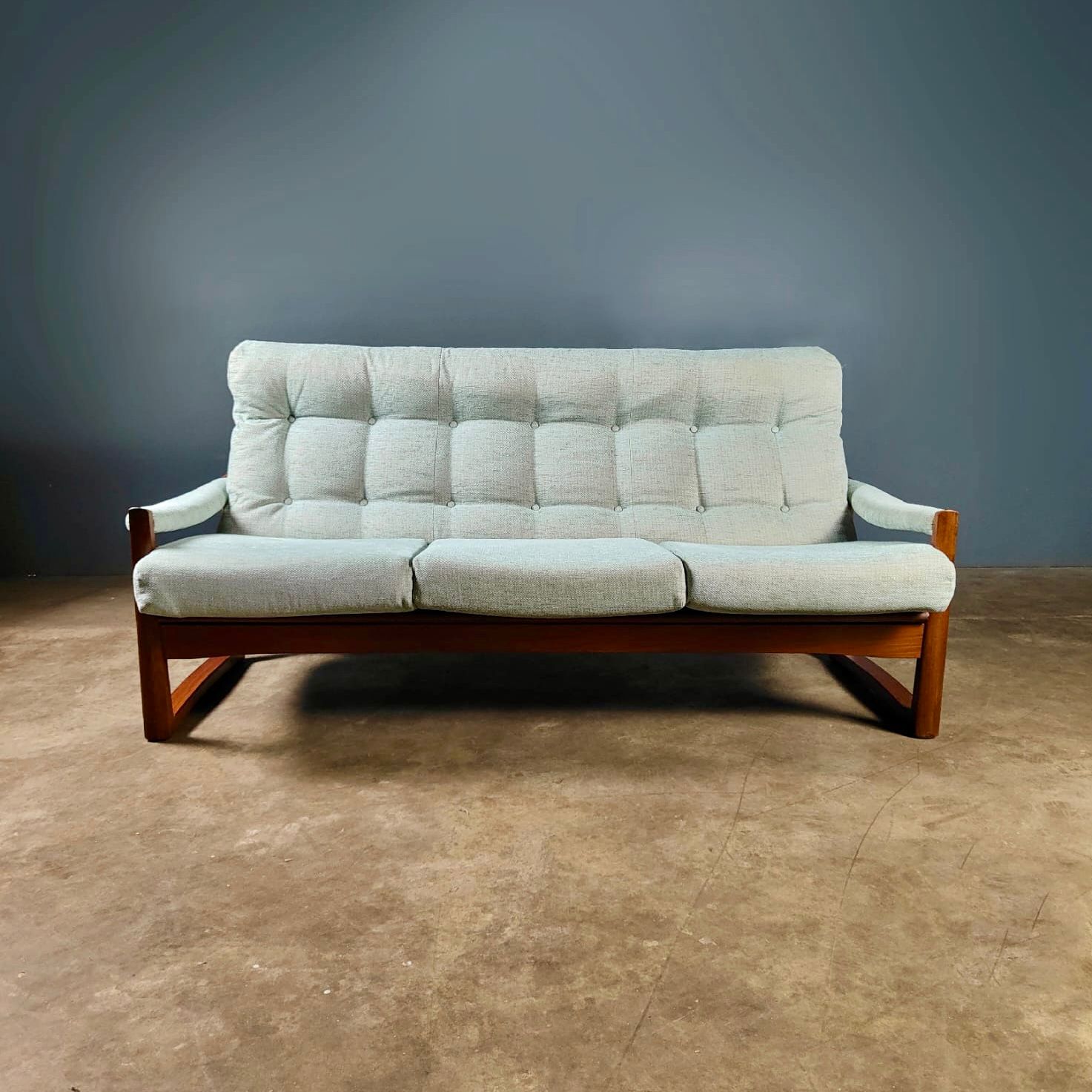 SOLD Guy Rogers Virginia Three Seater Teak Blue Sofa Mid Century Vintage Retro MCM