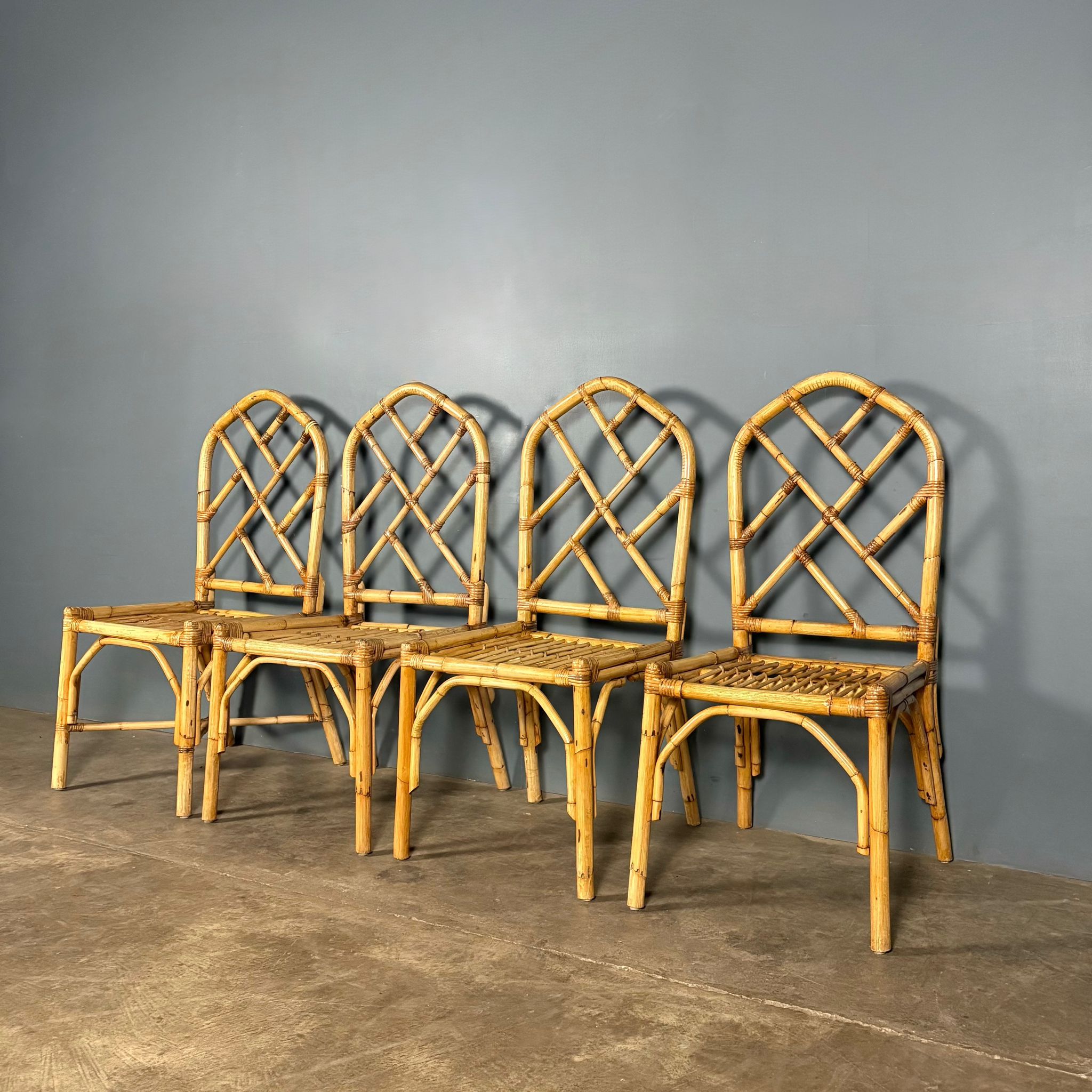 Set Of Four Angraves Of Leicester Bamboo Dining Chairs Mid Century Vintage Retro MCM