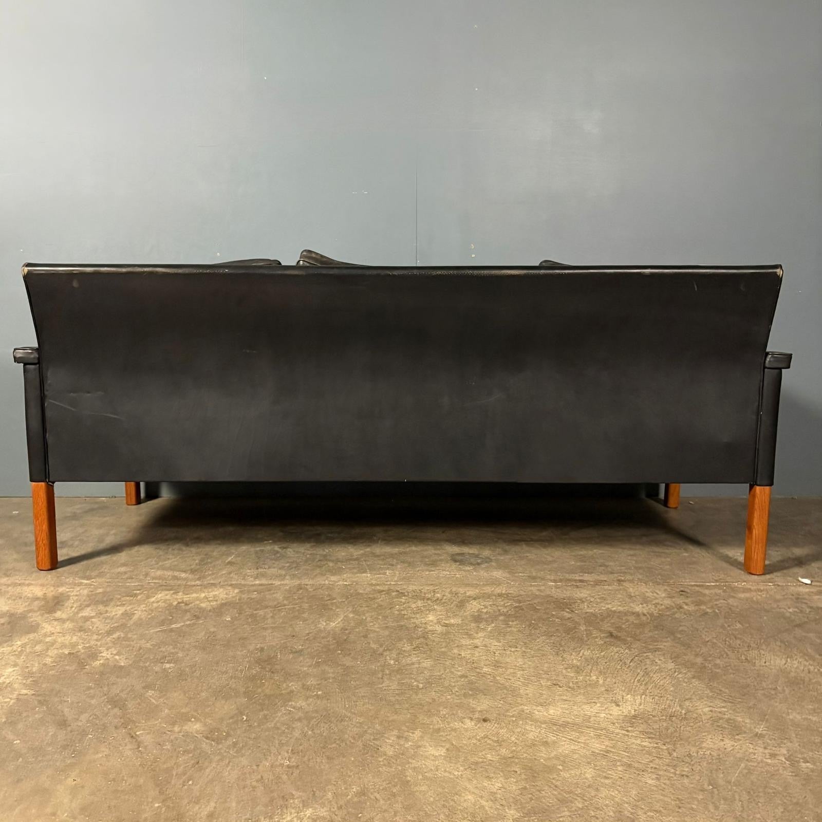 SOLD AB Larsson & Nilsson Malmo Lani Black Leather Three Seater Sofa Mid Century Vintage Retro MCM