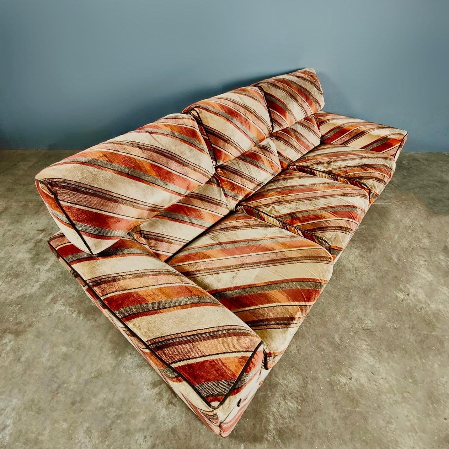 SOLD Mid Century Three Seater Striped Sofa Vintage Retro MCM