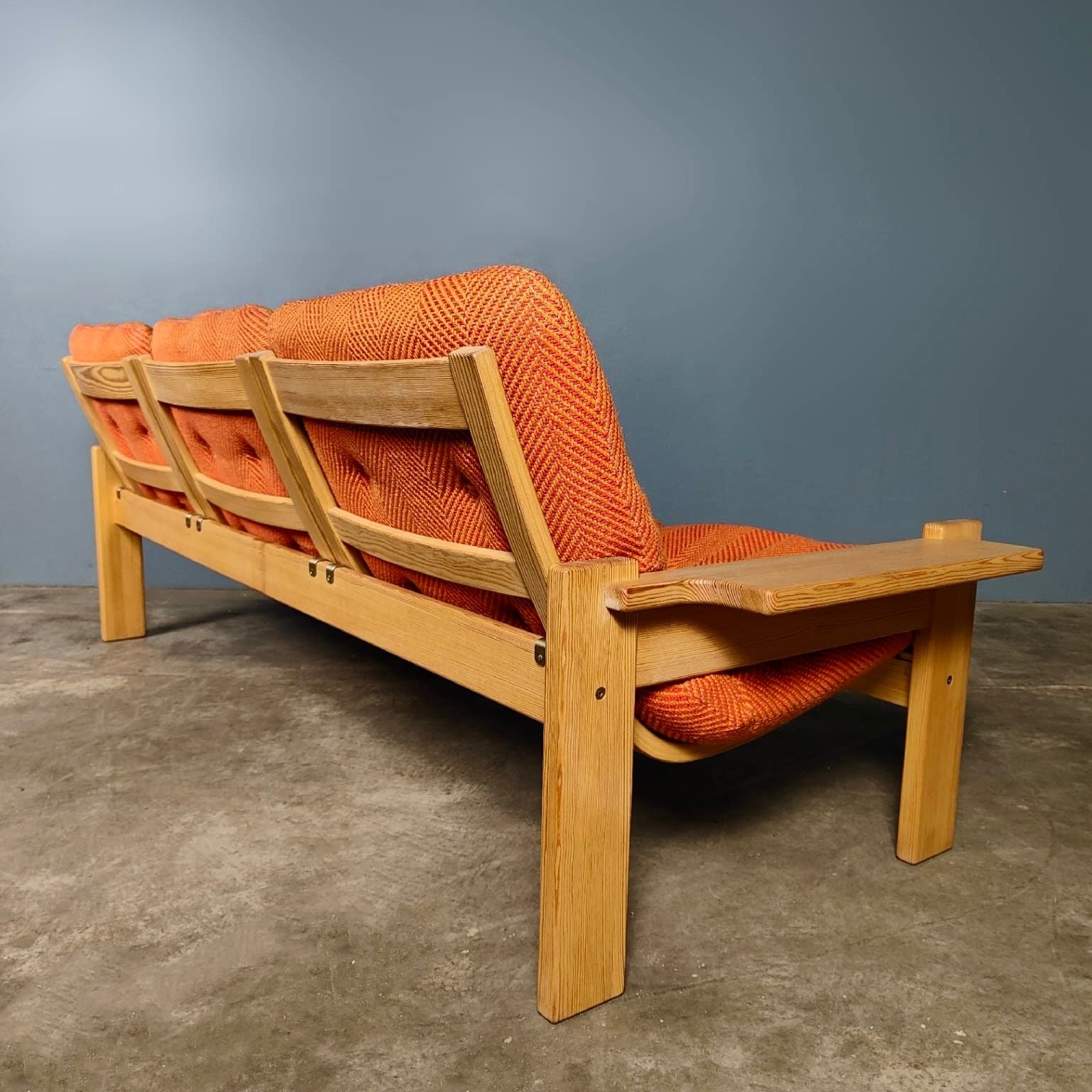 SOLD Mid Century Wool Pine Three Seater Sofa By Yngve Ekström For Swedese Vintage Retro MCM