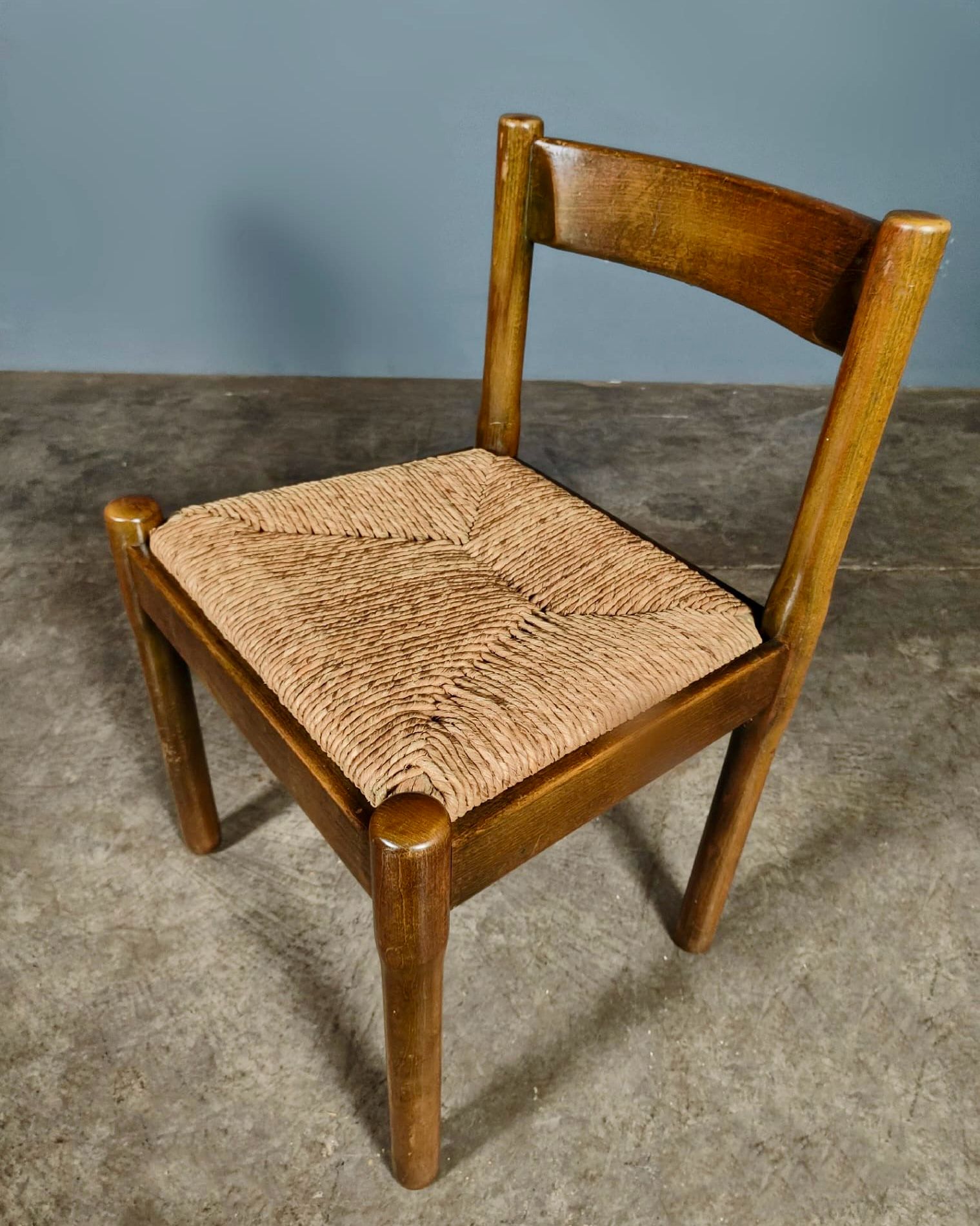 SOLD Pair Of Carimate Brown Rush & Beech Dining Chairs By Vico Magistretti For Cassina Mid Century Vintage Retro MCM
