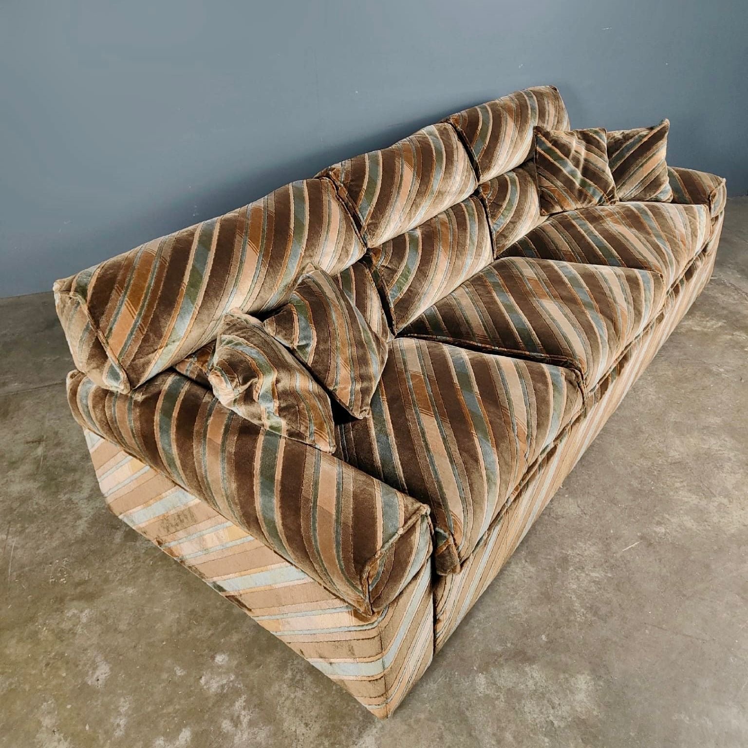SOLD Mid Century Three Seater Geometric Pattern Striped Sofa Vintage Retro MCM