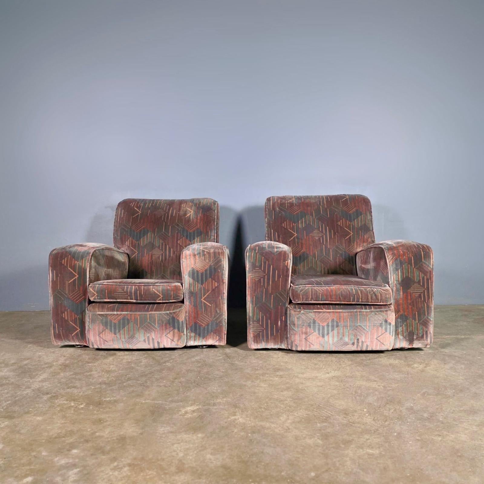 SOLD Art Deco Geometric Patterned Armchair Mid Century Vintage Retro MCM