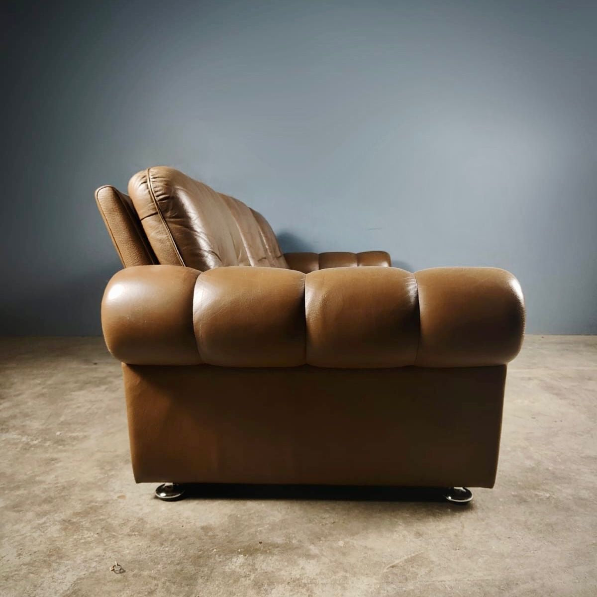 SOLD Mid Century Danish Brown Leather Three Seater Sofa Vintage Retro MCM