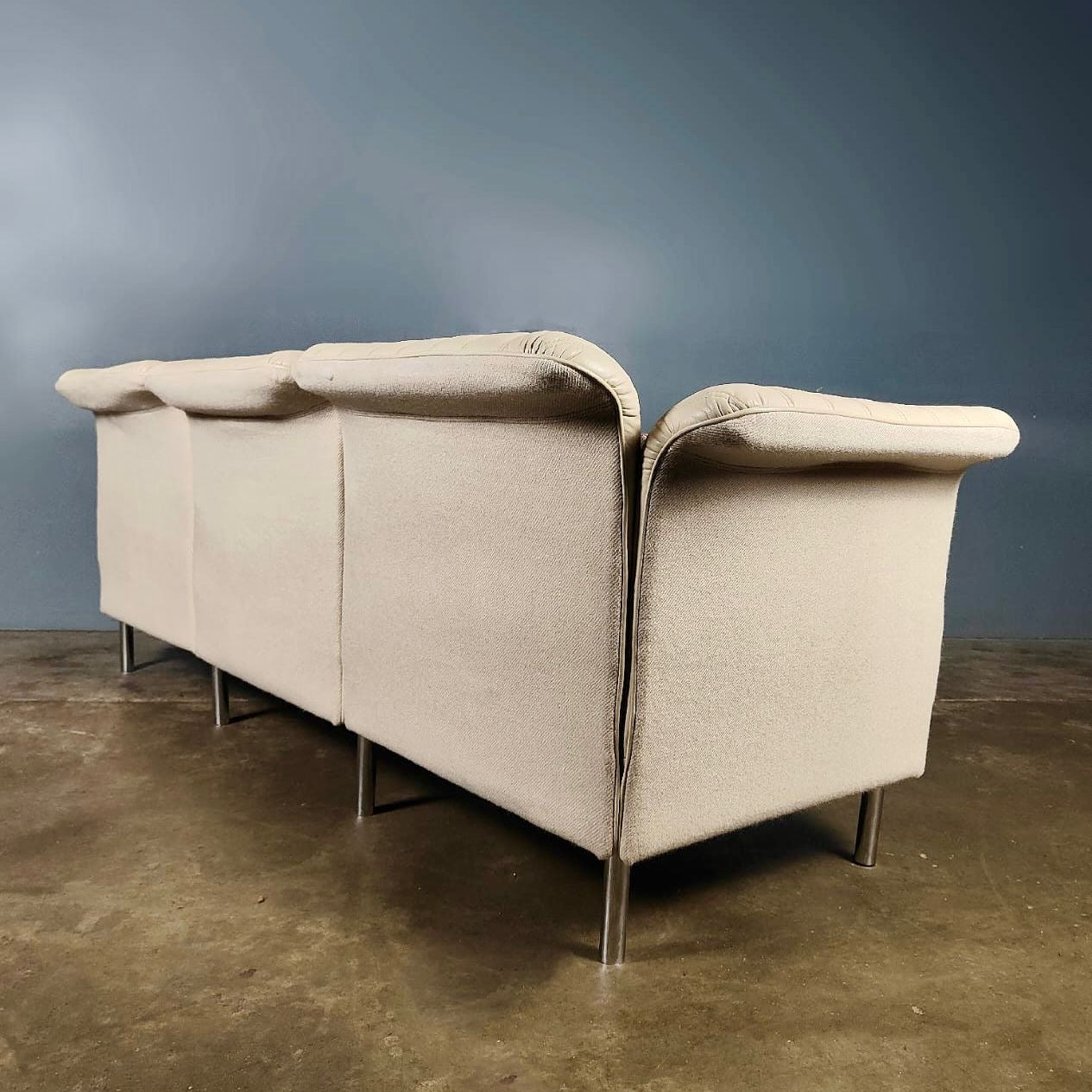 SOLD Mid Century Off White/Cream Leather Three Seater Sofa Vintage Retro MCM