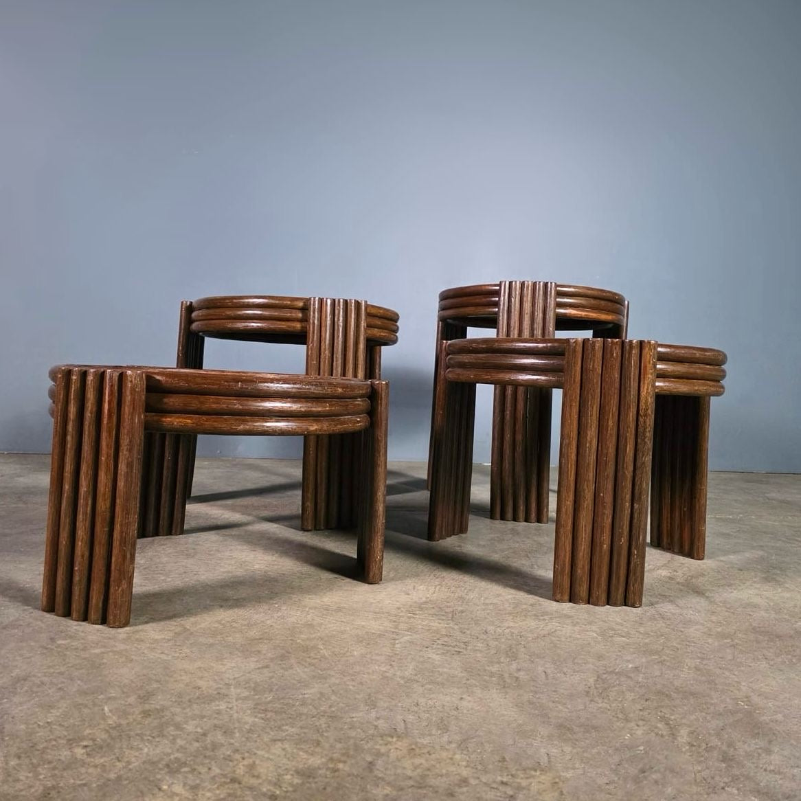 SOLD Set Of Graduating Bamboo Cane Rattan Stacking Tables Mid Century Vintage Retro MCM