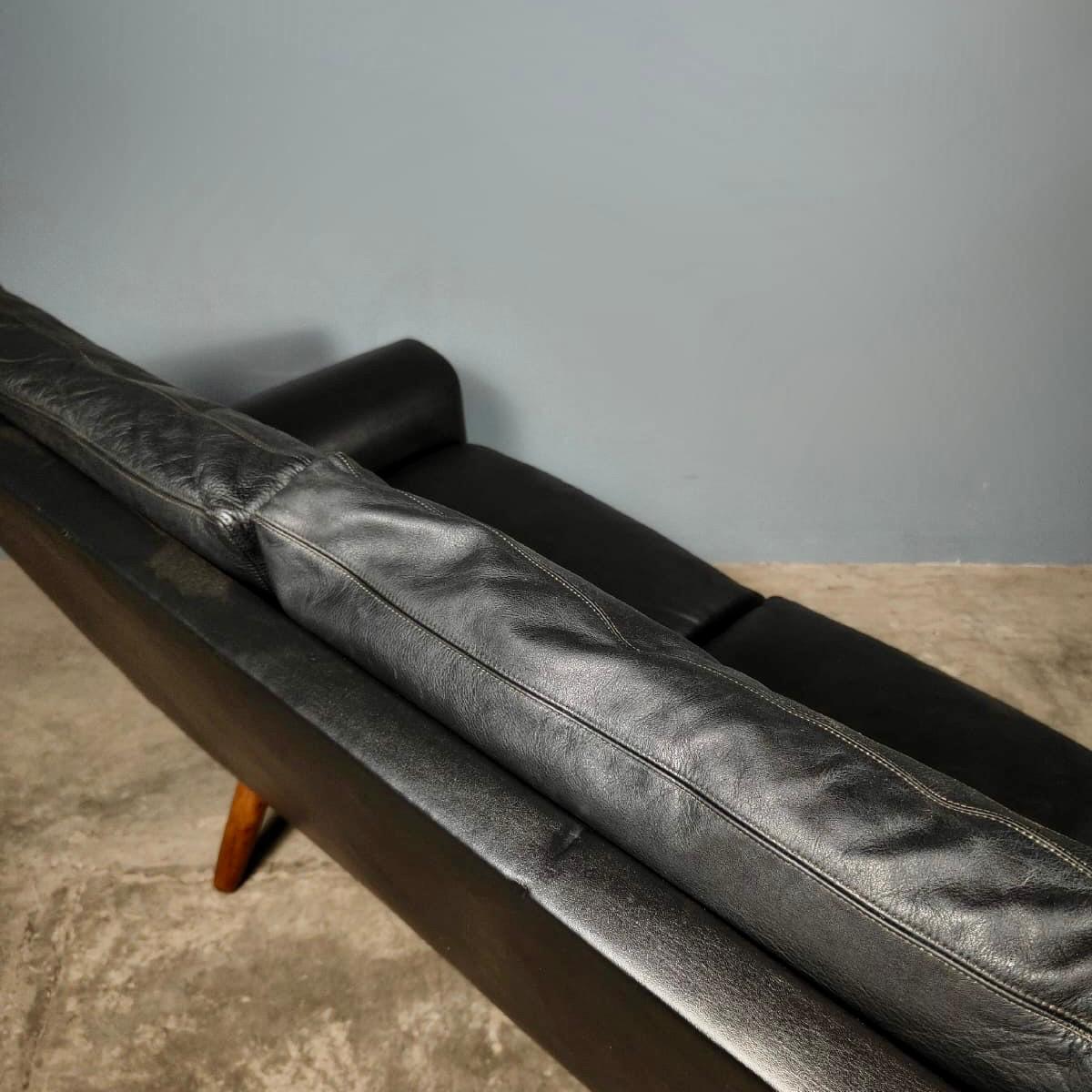 SOLD Mid Century Danish/Norwegian Three Seater Sofa Black Leather Vintage Retro MCM