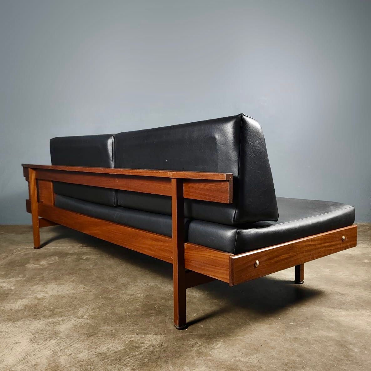 SOLD Guy Rogers 1970s Sofa Bed Mid Century Teak Black Vintage Retro MCM