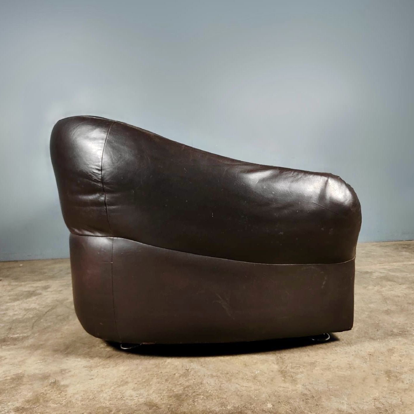 SOLD Brown Leather Armchair De Sede Style Mid Century Vintage Retro MCM