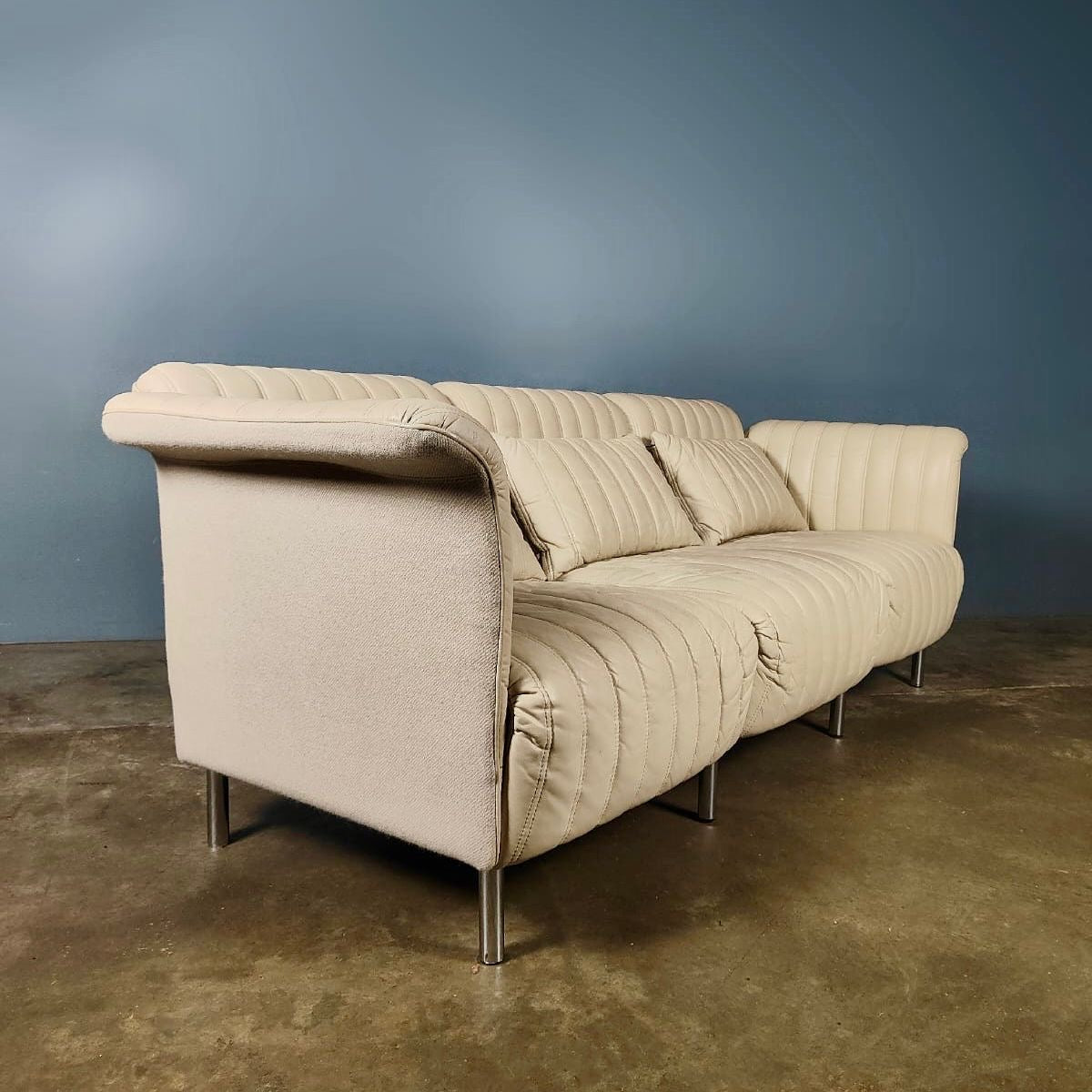 SOLD Mid Century Off White/Cream Leather Three Seater Sofa Vintage Retro MCM