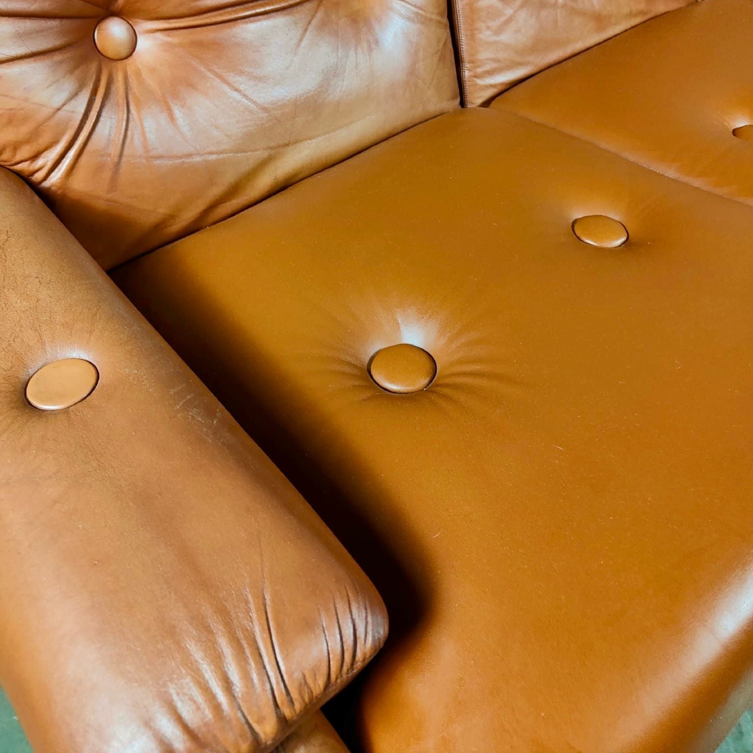 SOLD Mid Century Coronado Three Seater Sofa By Tobia & Afra Scarpa For B&B Italia In Brown Tan Leather Vintage Retro MCM