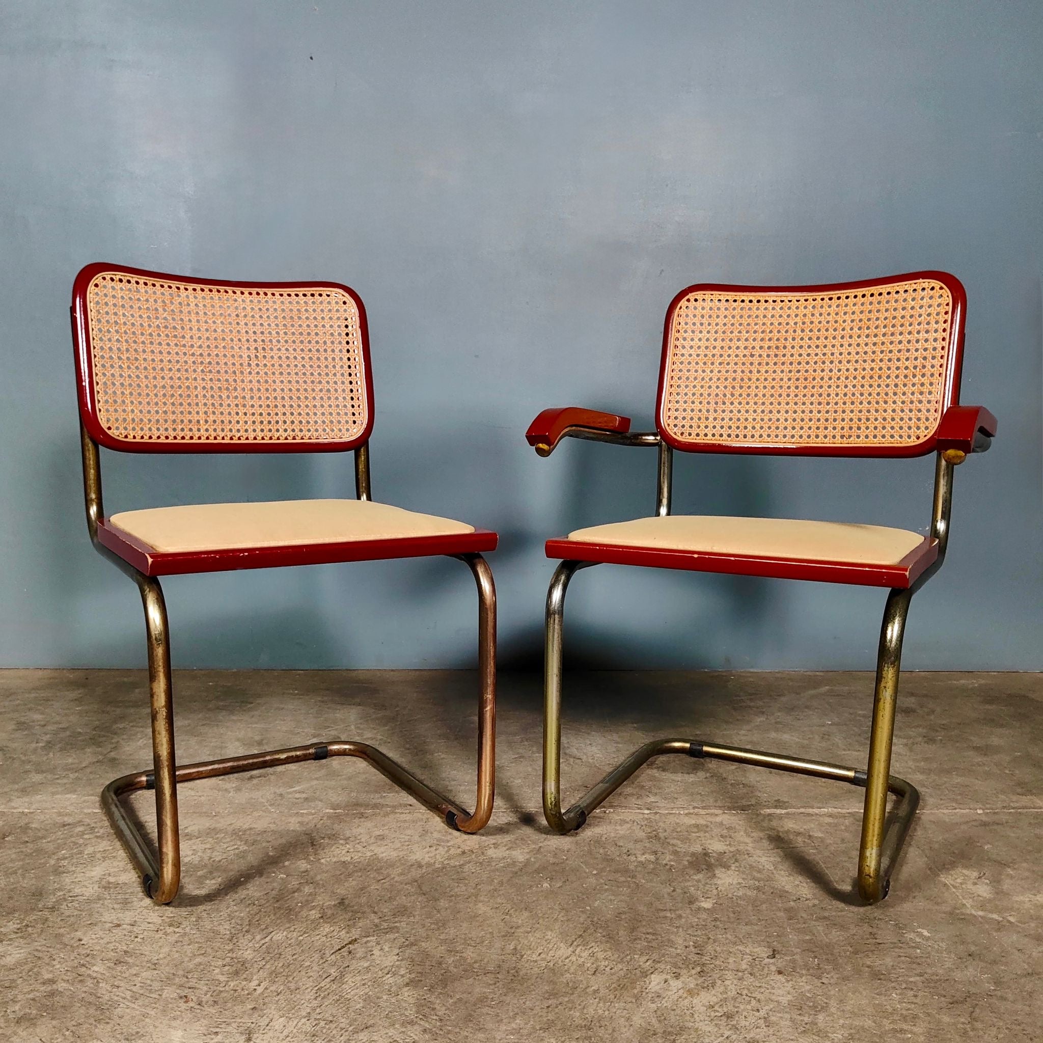 SOLD Six Red Marcel Breuer Cesca Dining Chairs & Matching Table Mid Century Vintage Retro MCM