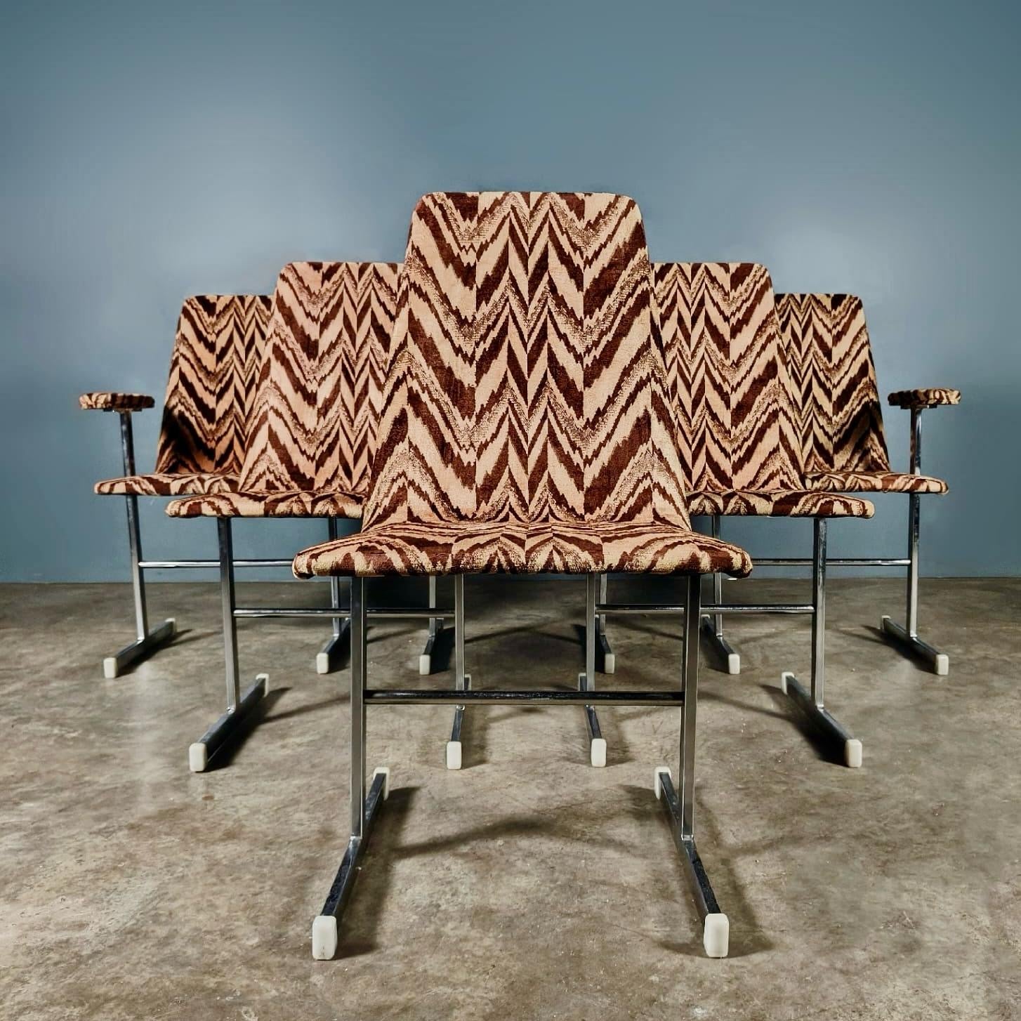 SOLD 6 x Mid Century Pieff Lisse Chrome Geometric Dining Chairs Vintage Retro MCM