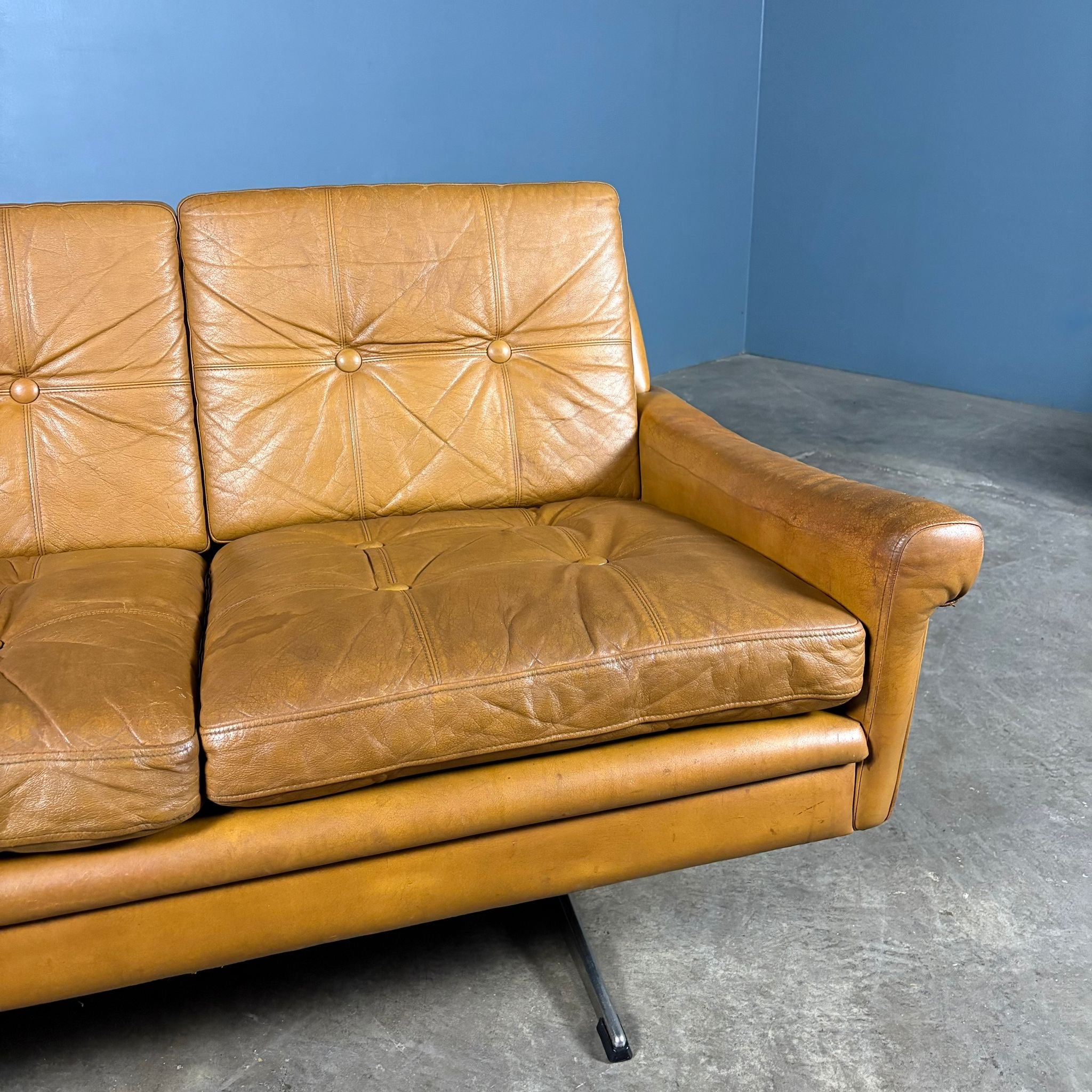 SOLD Mid Century Danish Svend Skipper Three Seater Sofa Cognac Leather Vintage Retro MCM