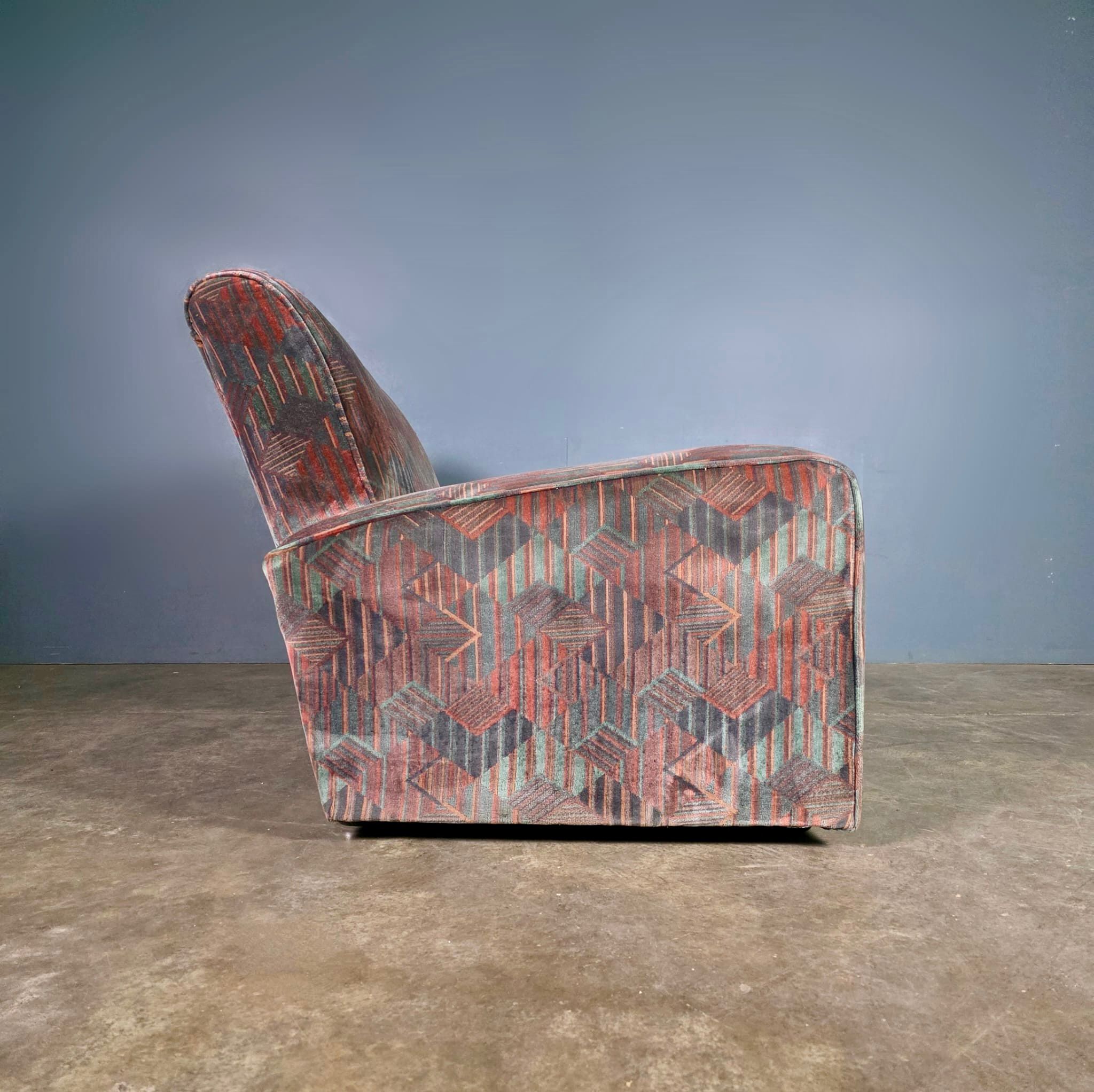 SOLD Art Deco Geometric Patterned Two Seater Sofa Mid Century Vintage Retro MCM