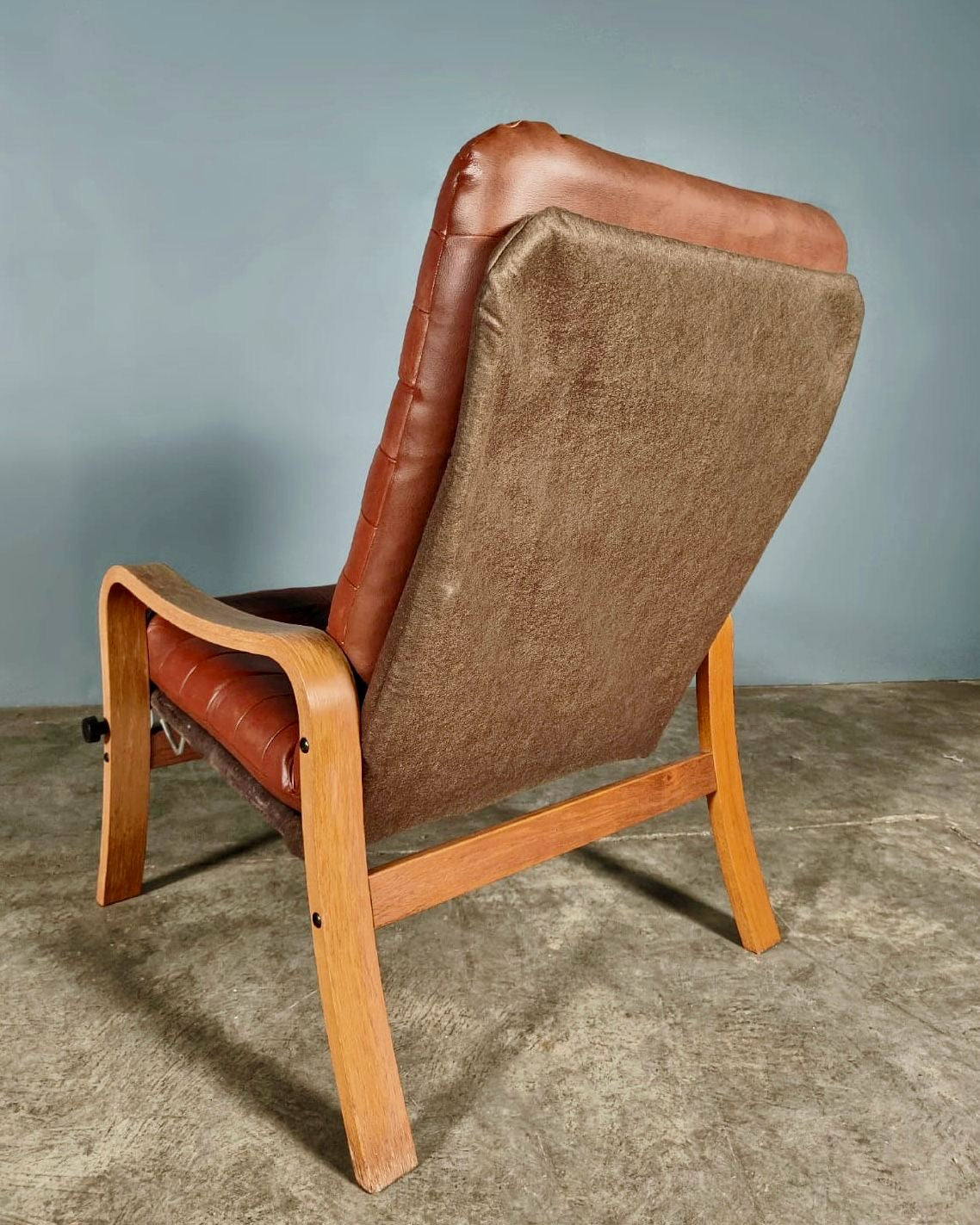 Leather Patchwork Armchair & Footstool Mid Century Vintage Retro MCM
