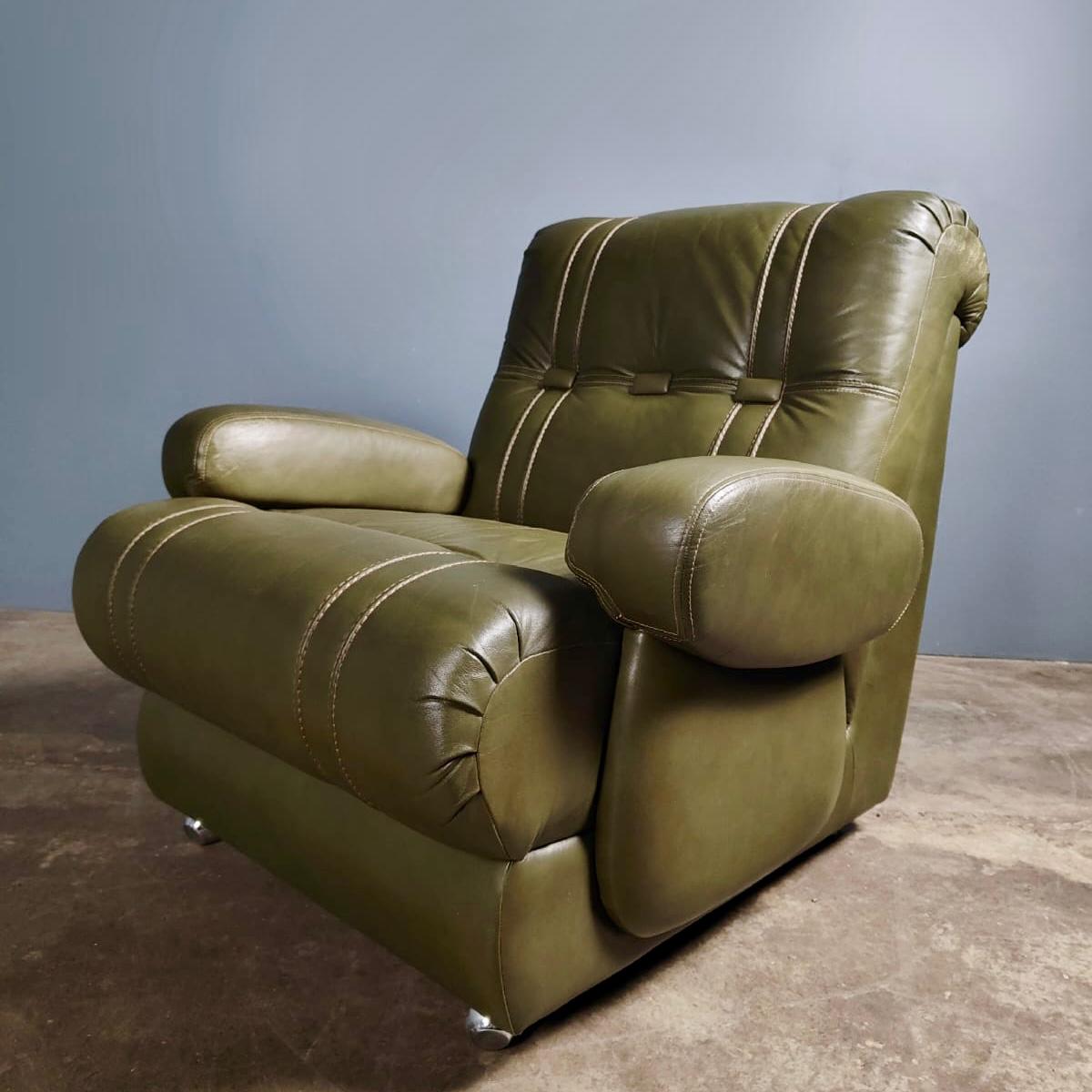 SOLD Mid Century Green Leather Modular Seating Set Vintage Retro MCM