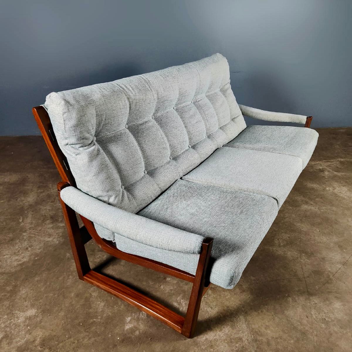 SOLD Guy Rogers Virginia Three Seater Teak Blue Sofa Mid Century Vintage Retro MCM