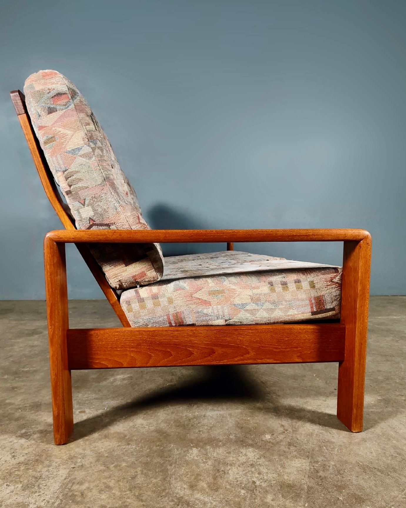 Mid Century Teak Geometric Three Seater Sofa Vintage Retro MCM