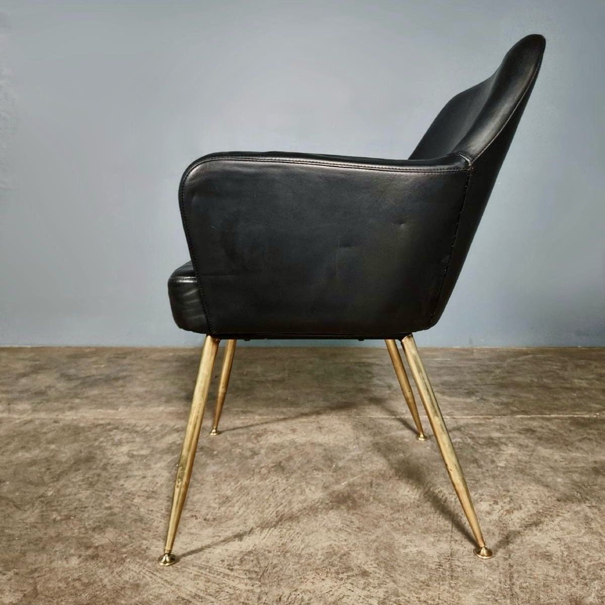 SOLD Black Leather Accent Chair By Gio Ponti Alberto Rosselli Arflex Mid Century Vintage Retro MCM