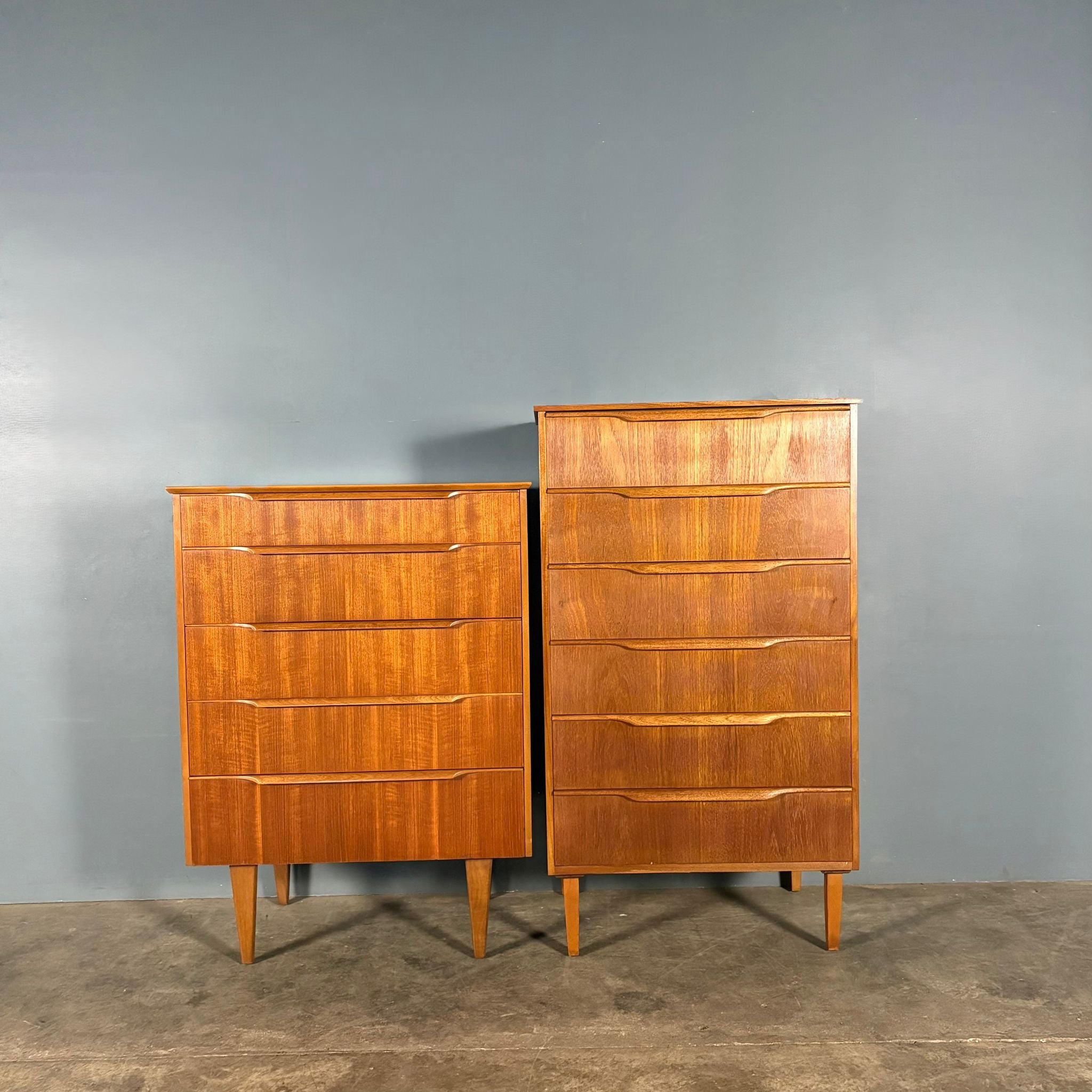 Pair Of ‘His & Her’ Teak Chest Of Drawers/Tall Boys Austinsuite Mid Century Vintage Retro MCM