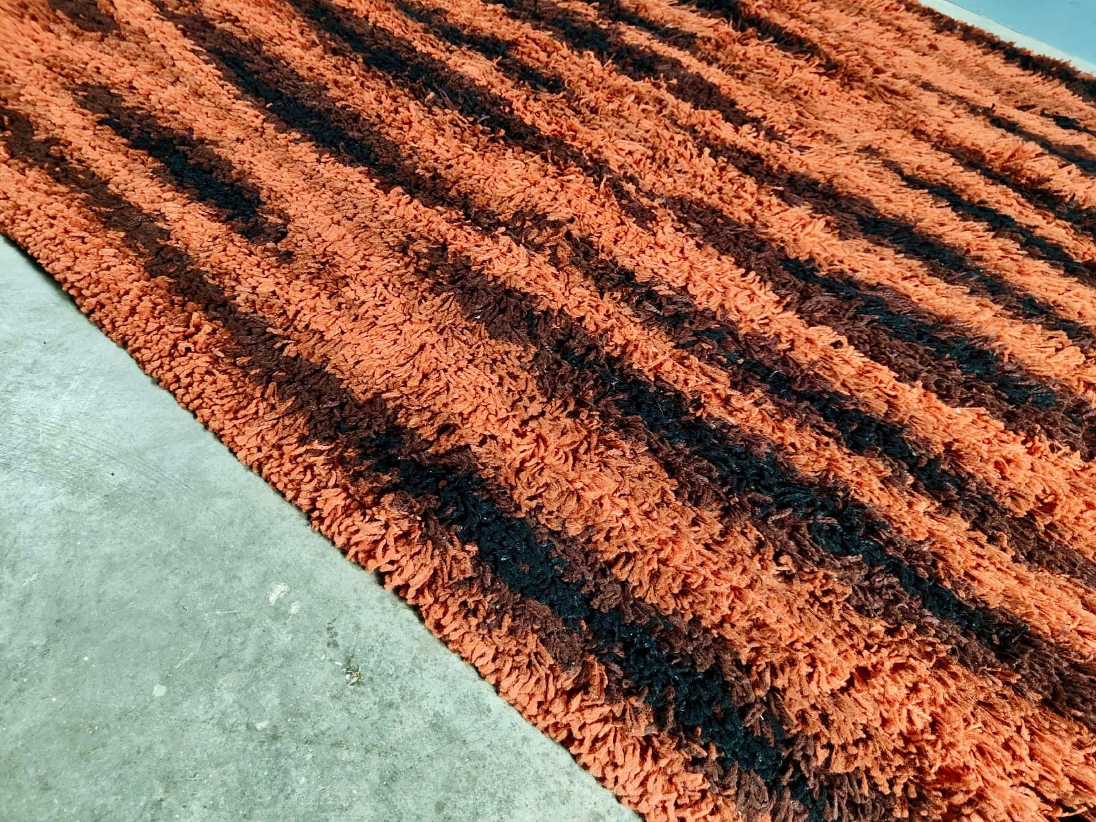 SOLD Mid Century Retro Large Red Orange Brown Rug Vintage Wool MCM