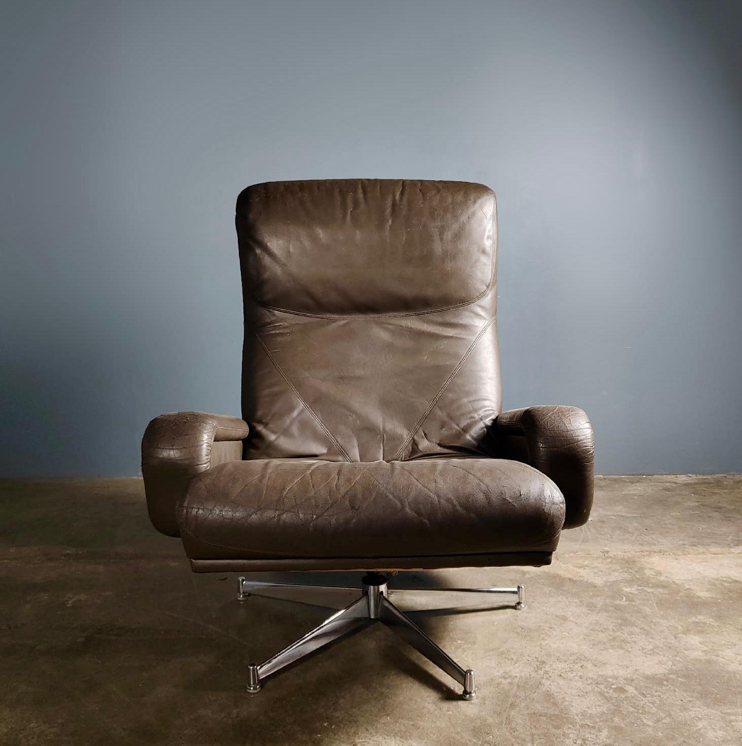 SOLD Howard Keith HK Furniture Brown Leather Swivel Armchair Mid Century Vintage Retro MCM