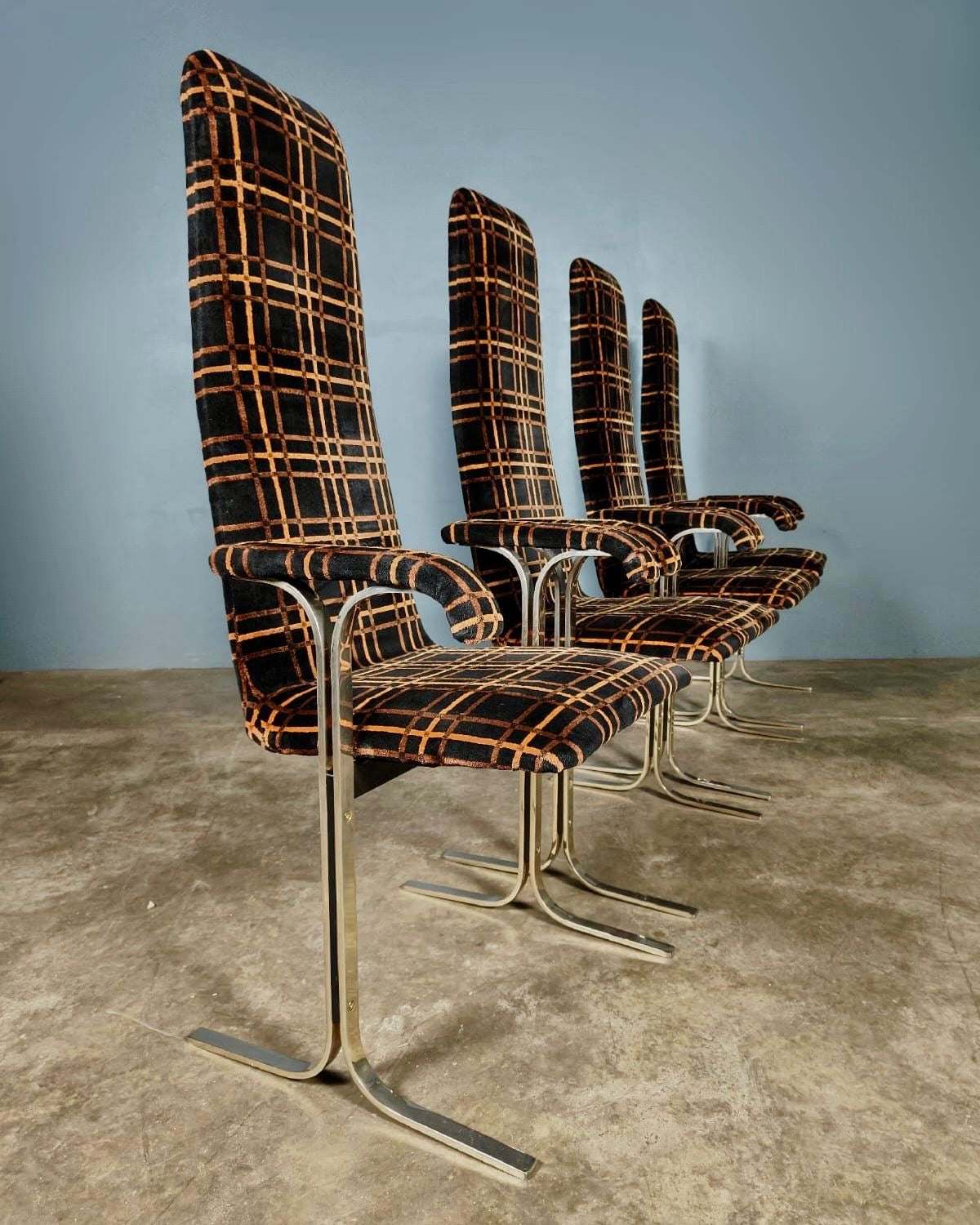 SOLD x Mid Century Pieff Lisse Velvet Brass Geometric Dining