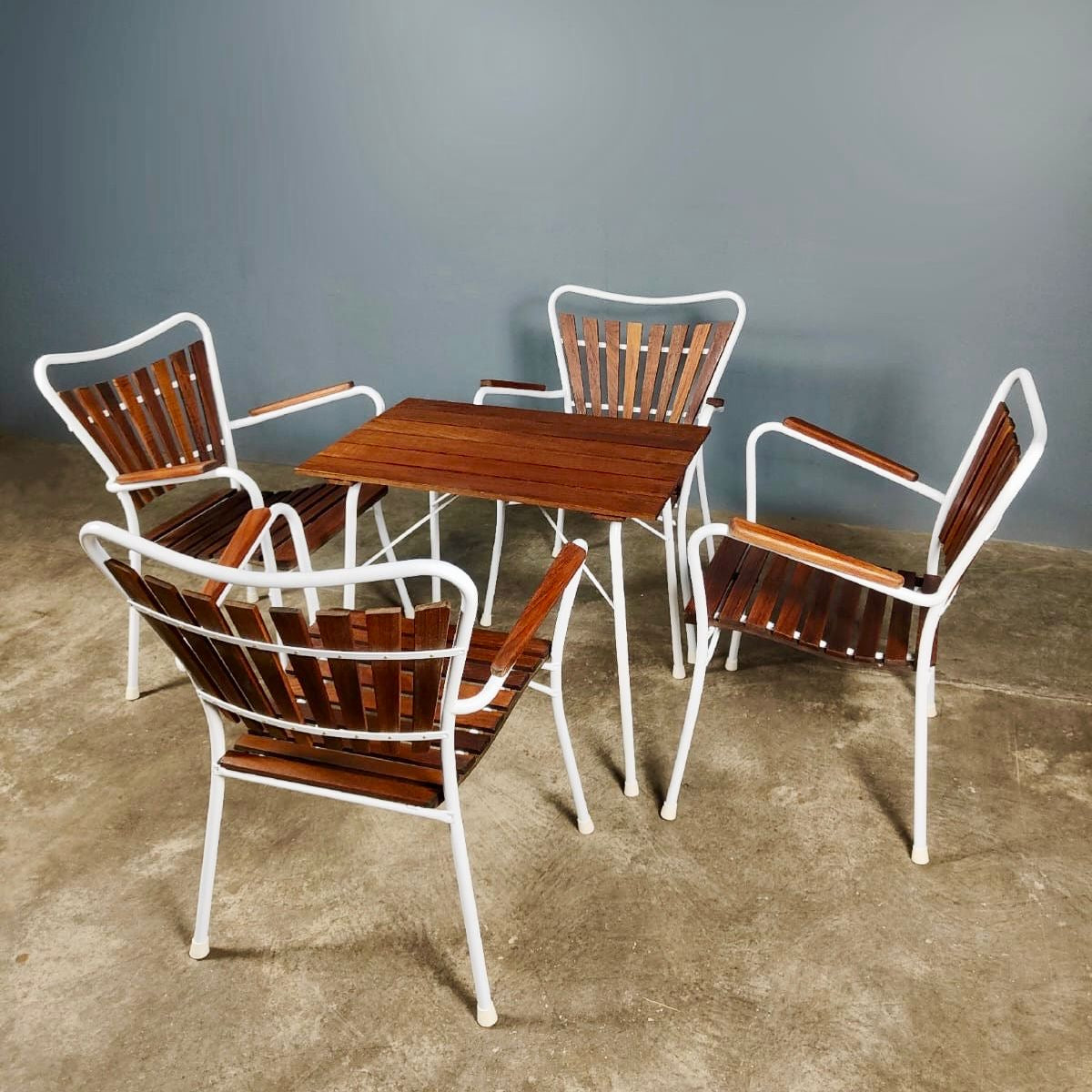 SOLD Danish Teak Daneline BKS 4 Garden Stacking Chairs & Table Mid Century Vintage Retro MCM