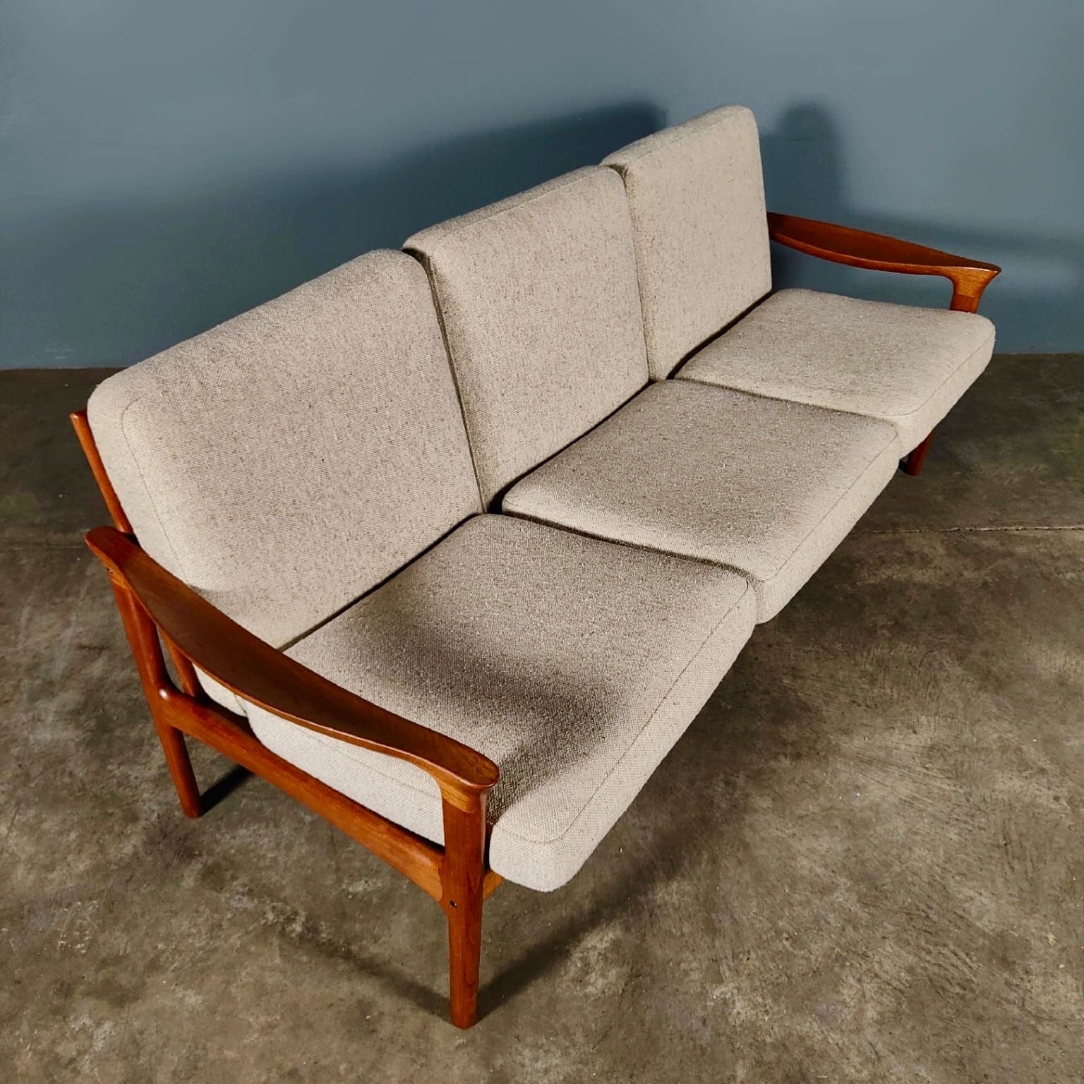 Mid Century Danish Teak Three Seater Sofa By Illum Wikkelsø For Glostrup Møbelfabrik Vintage Retro MCM