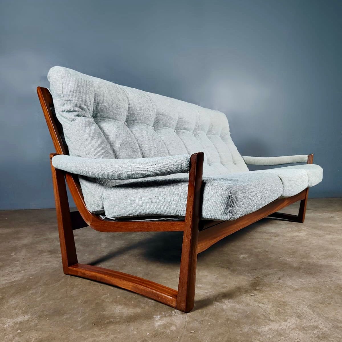 SOLD Guy Rogers Virginia Three Seater Teak Blue Sofa Mid Century Vintage Retro MCM