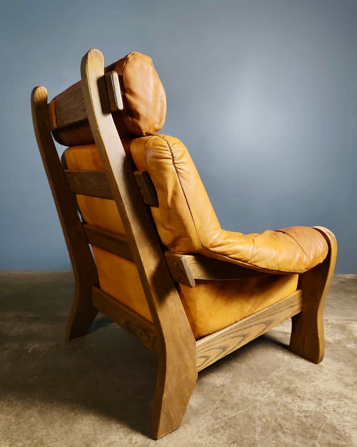 SOLD High Back Leather Armchair Brutalist Percival Lafer Style Mid Century Vintage Retro MCM