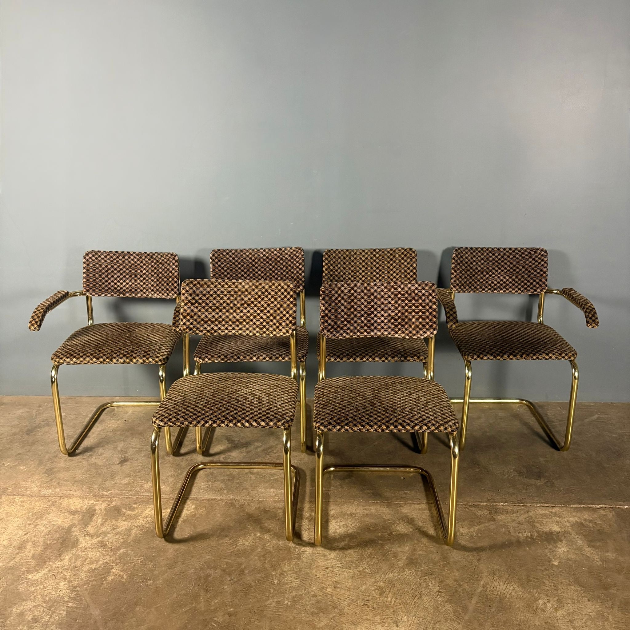 Six Marcel Breuer Cesca Brass Dining Chairs Mid Century Vintage Retro MCM
