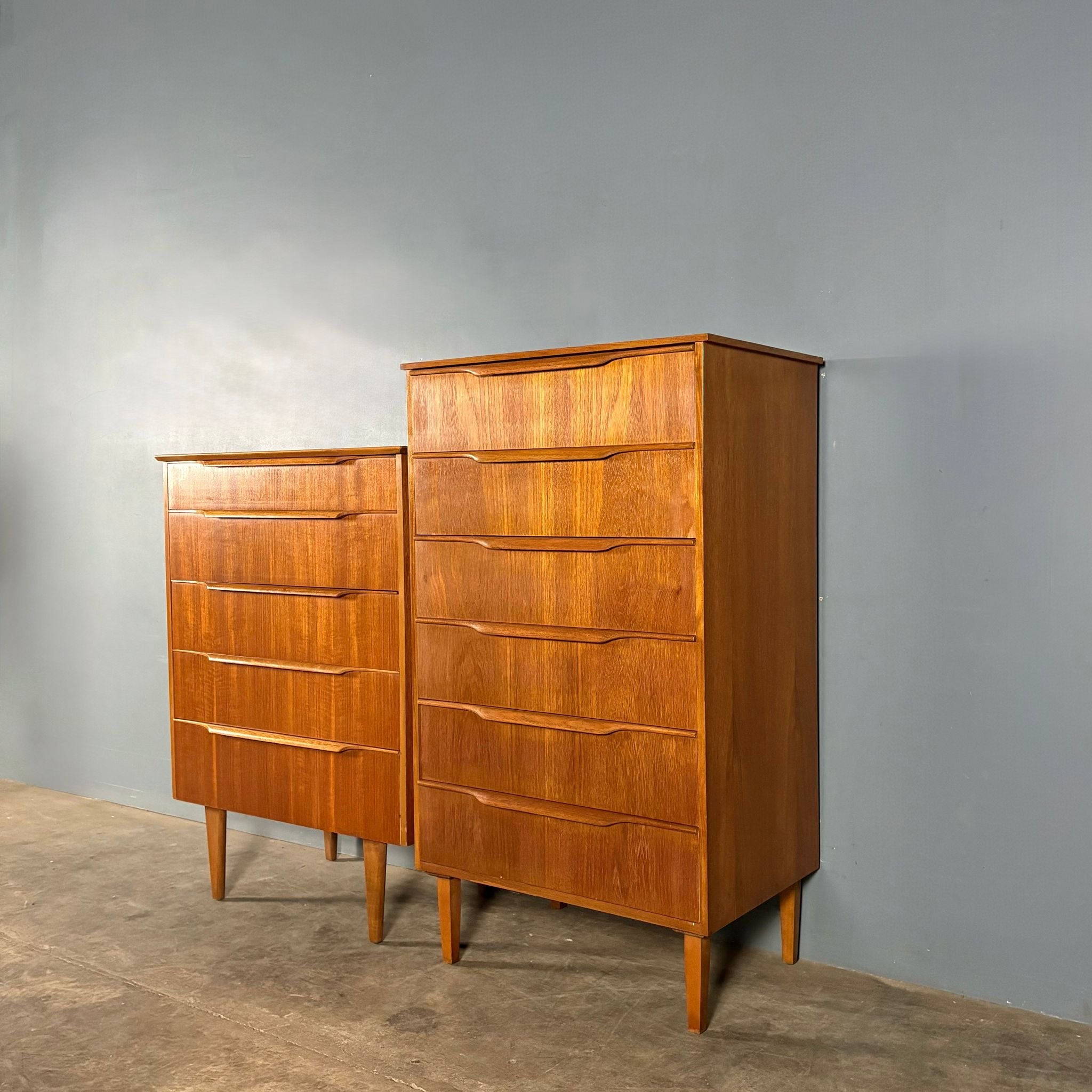 Pair Of ‘His & Her’ Teak Chest Of Drawers/Tall Boys Austinsuite Mid Century Vintage Retro MCM