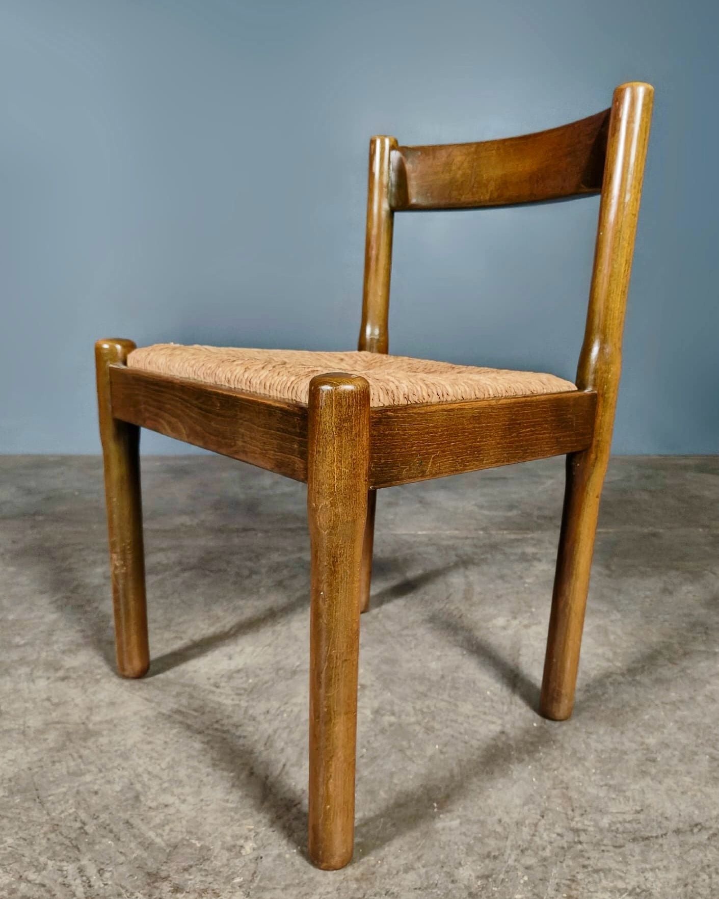 SOLD Pair Of Carimate Brown Rush & Beech Dining Chairs By Vico Magistretti For Cassina Mid Century Vintage Retro MCM