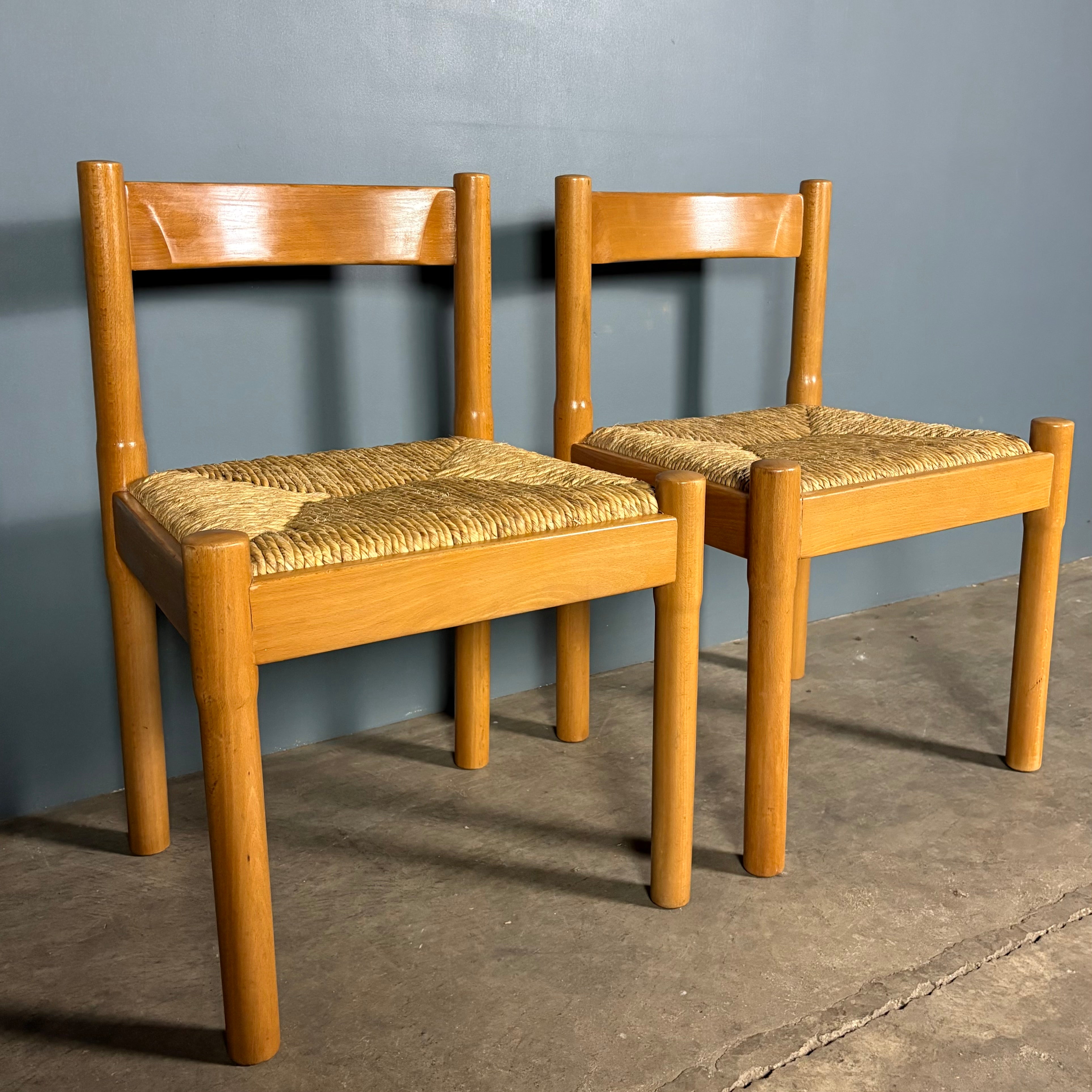 SOLD Pair Of Carimate Rush & Beech Dining Chairs Vico Magistretti Cassina Mid Century Vintage Retro MCM