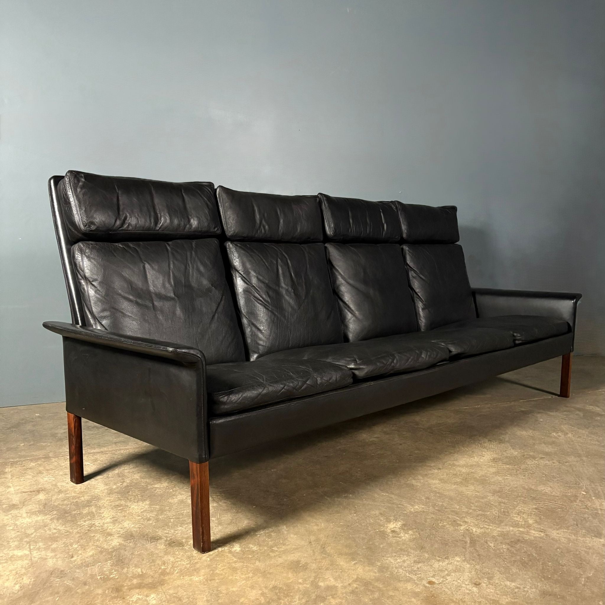 Four Seater Black Leather Sofa Hans Olsen CS Møbler Model 500 Mid Century Vintage Retro MCM