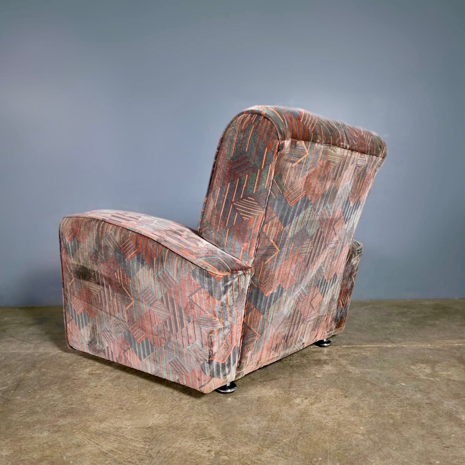 SOLD Art Deco Geometric Patterned Armchair Mid Century Vintage Retro MCM