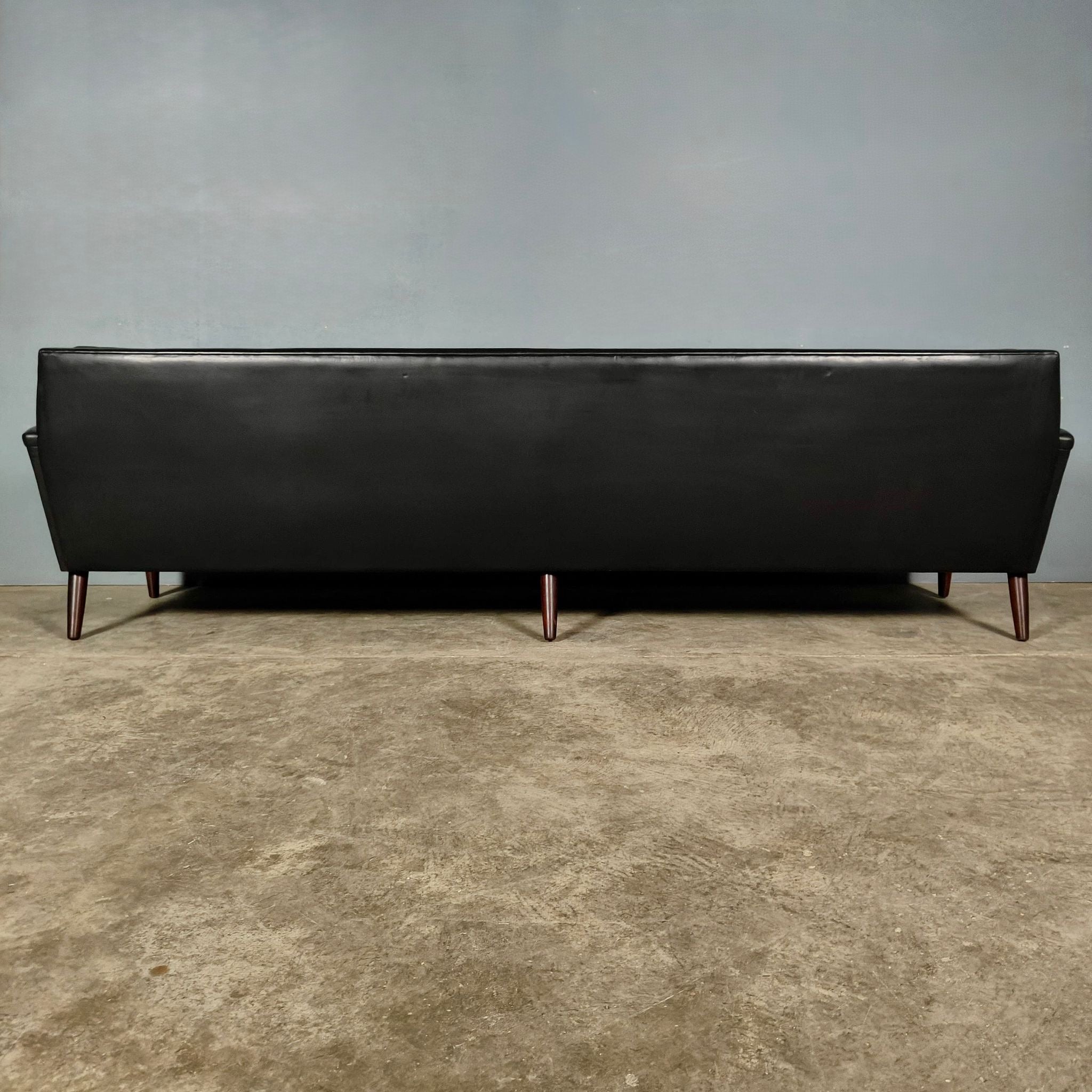 SOLD Black Leather Four Seater Sofa Danish 1960s Mid Century Vintage Retro MCM