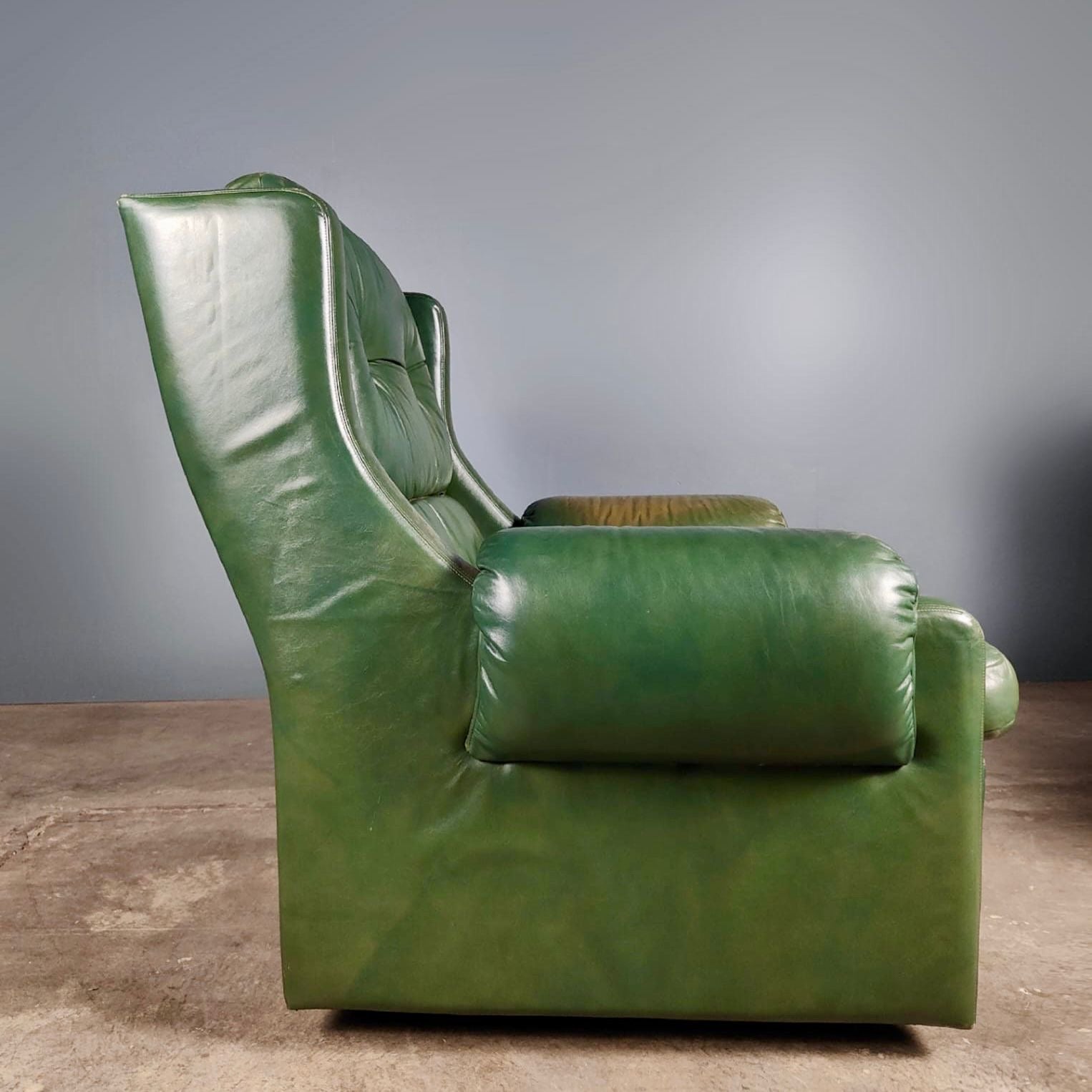 SOLD Pair Of Gimson & Slater Mid Century Green Leather Armchairs Chairs Vintage Retro MCM