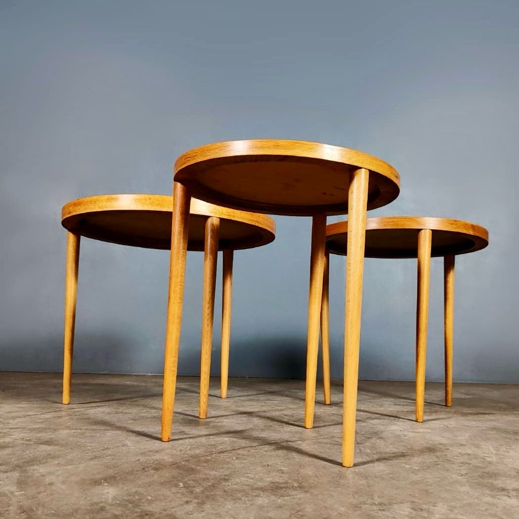 Mid Century Teak Nest Of Round Tables Vintage Retro MCM