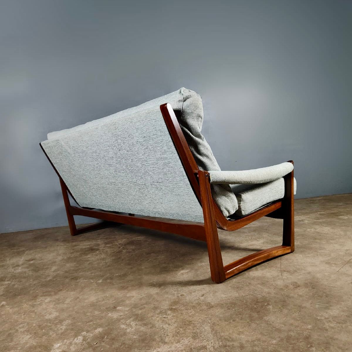 SOLD Guy Rogers Virginia Three Seater Teak Blue Sofa Mid Century Vintage Retro MCM