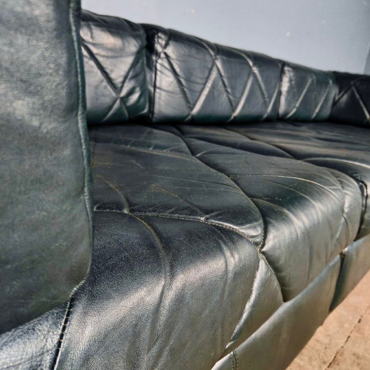 SOLD Green Leather Modular Corner Three Seater Sofa Mid Century Vintage Retro MCM