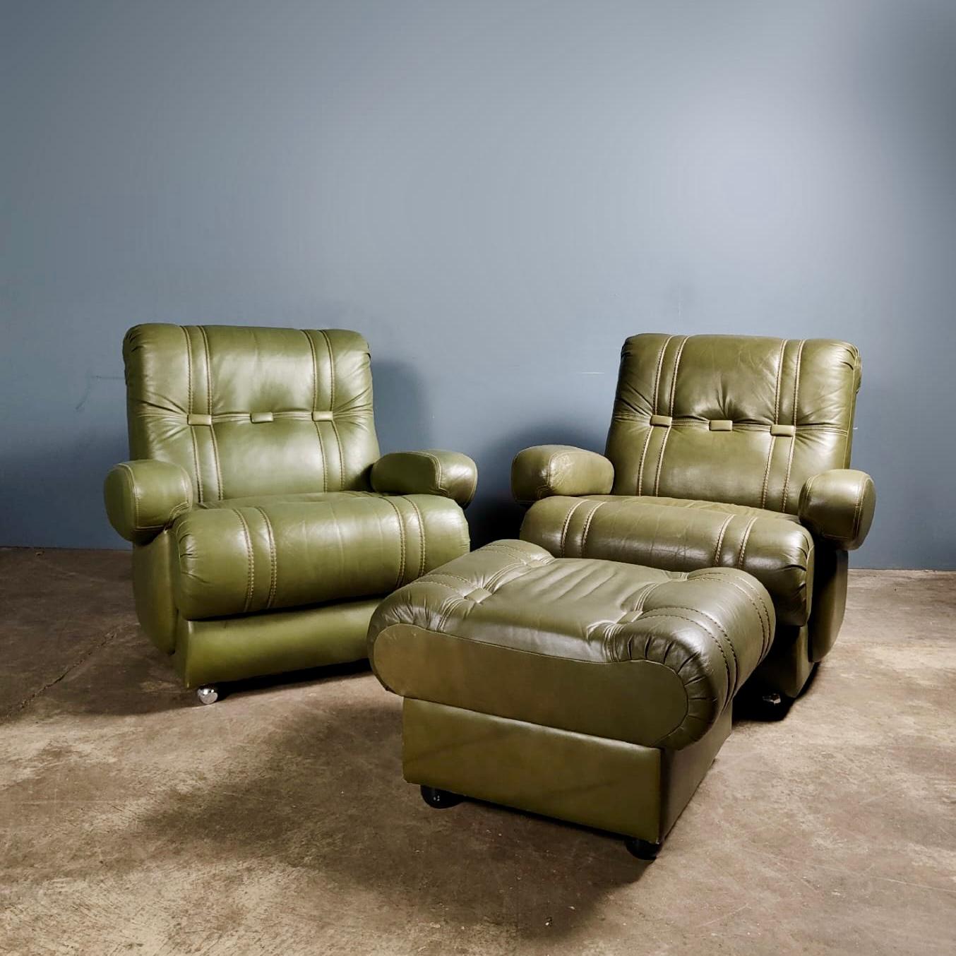 SOLD Mid Century Green Leather Modular Seating Set Vintage Retro MCM