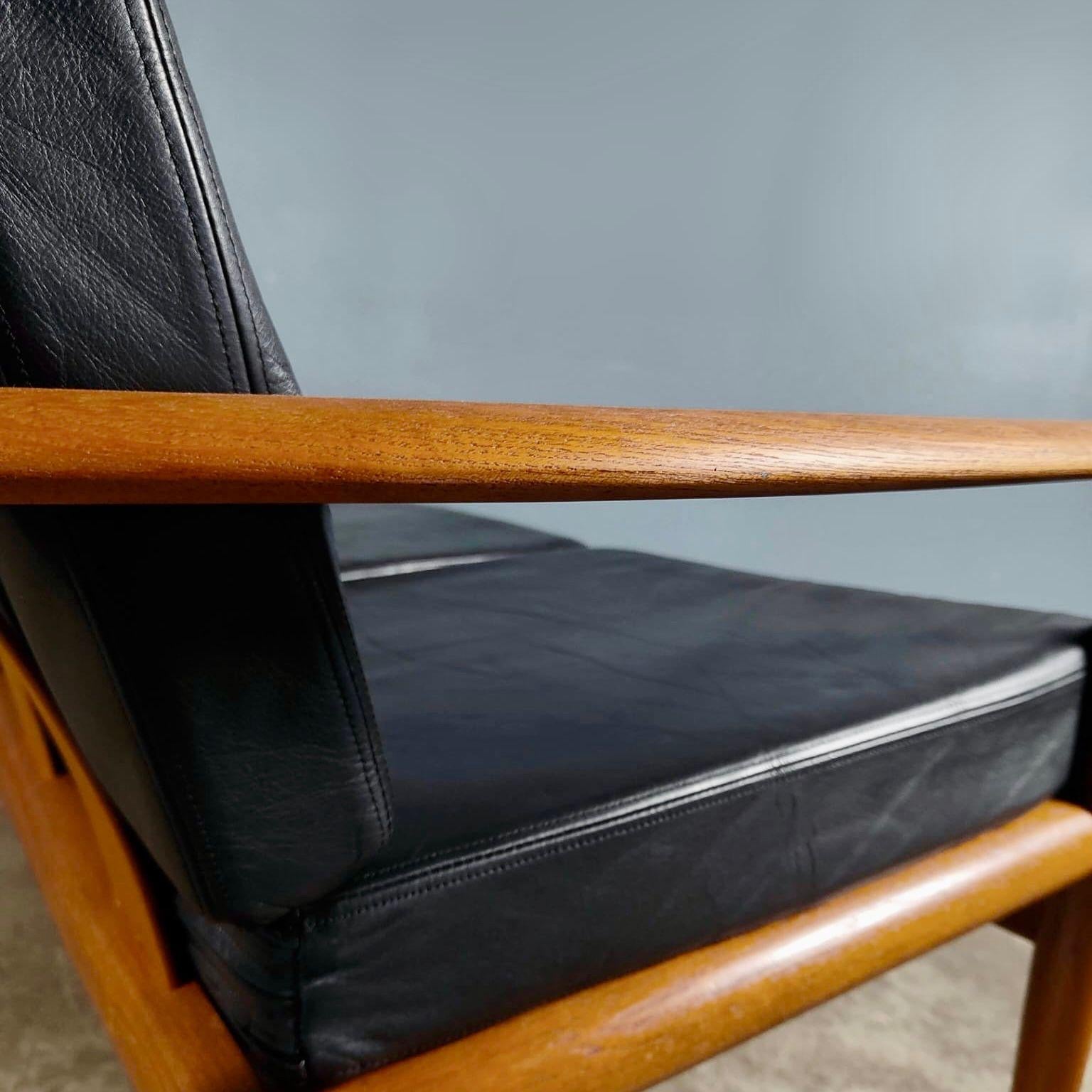 SOLD Mid Century Danish 3 Seater Black Leather Sofa Model 118-3 By Grete Jalk For France & Son Vintage Retro MCM